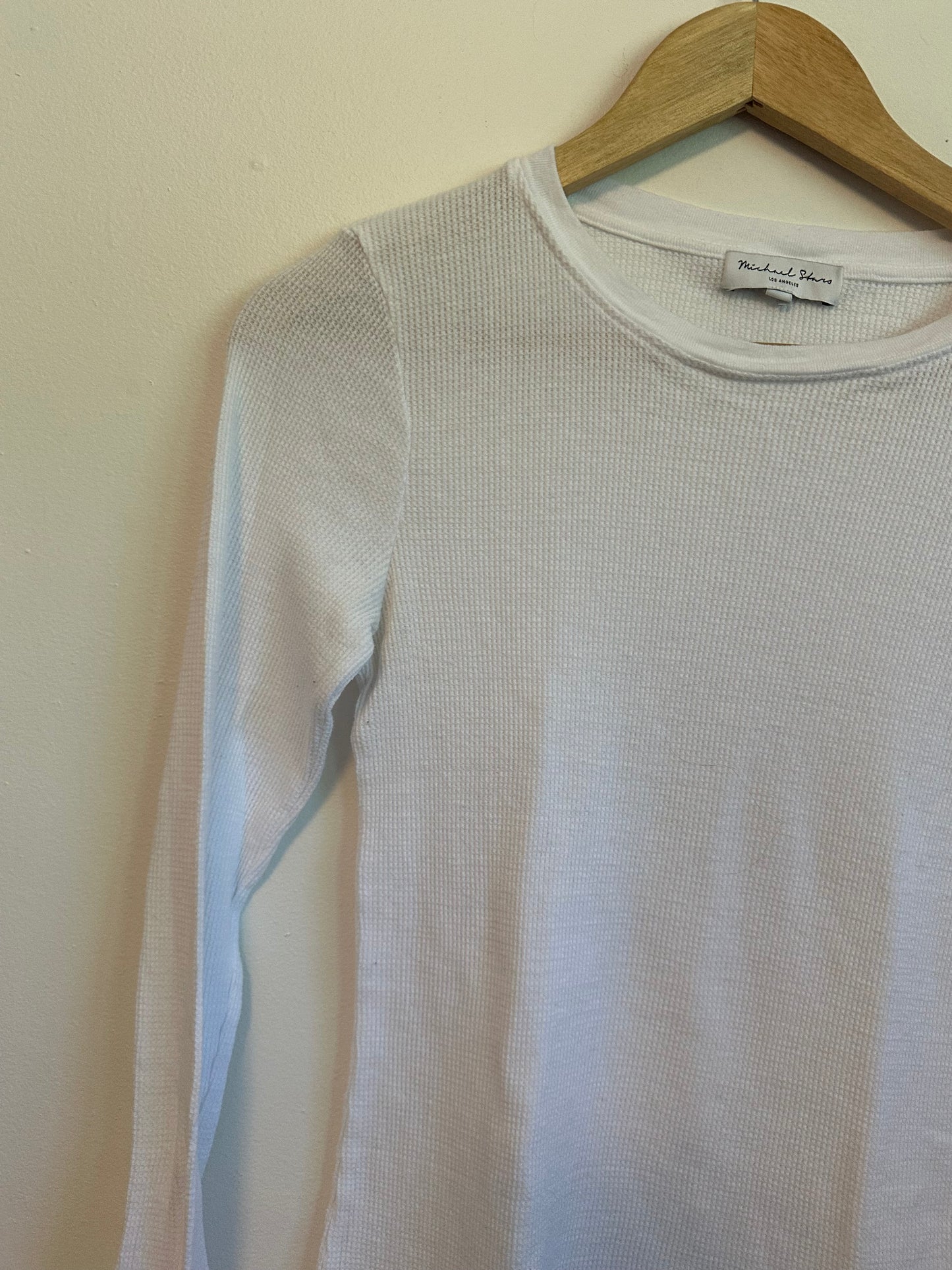 Michael Stars White Waffle Knit Thermal Long Sleeve Crewneck Top | Size Small