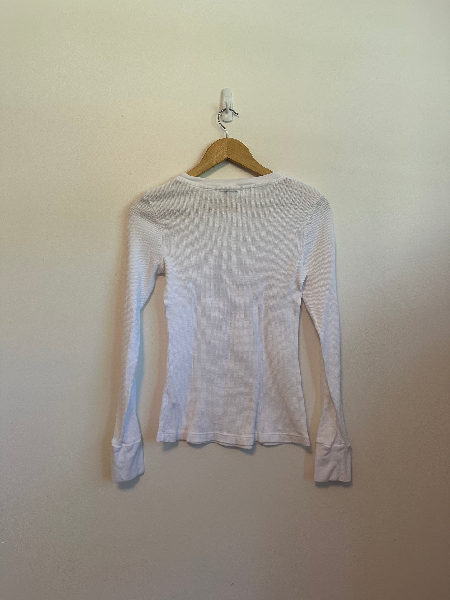 Michael Stars White Waffle Knit Thermal Long Sleeve Crewneck Top | Size Small