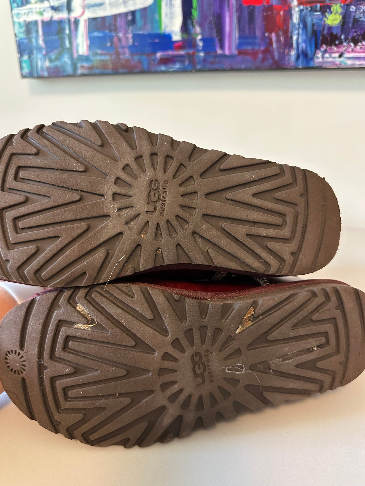 UGG Australia Classic Short Bomber Burgundy Leather Boots | Size 6