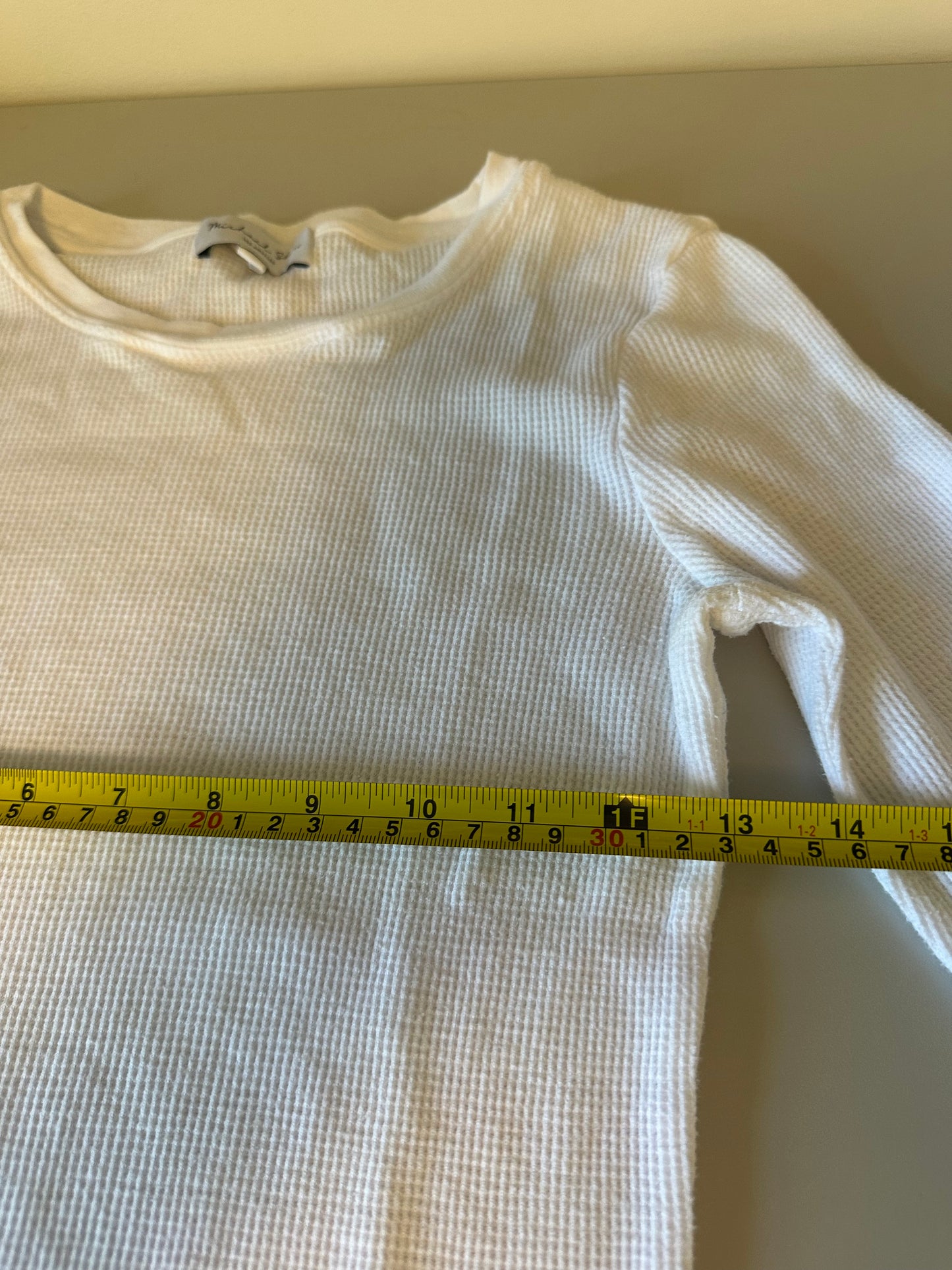 Michael Stars White Waffle Knit Thermal Long Sleeve Crewneck Top | Size Small