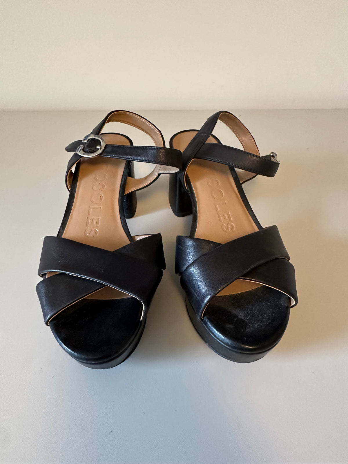 Aerosoles Black Platform Block Heel Sandals with Ankle Strap | Size 5.5
