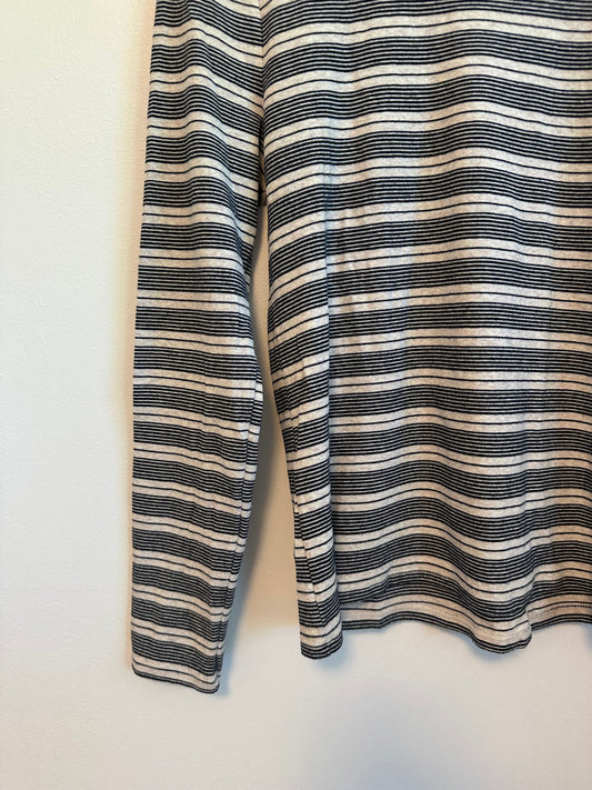 Dylan Navy Blue and White Striped Long Sleeve Cotton Crewneck Top | Size Small