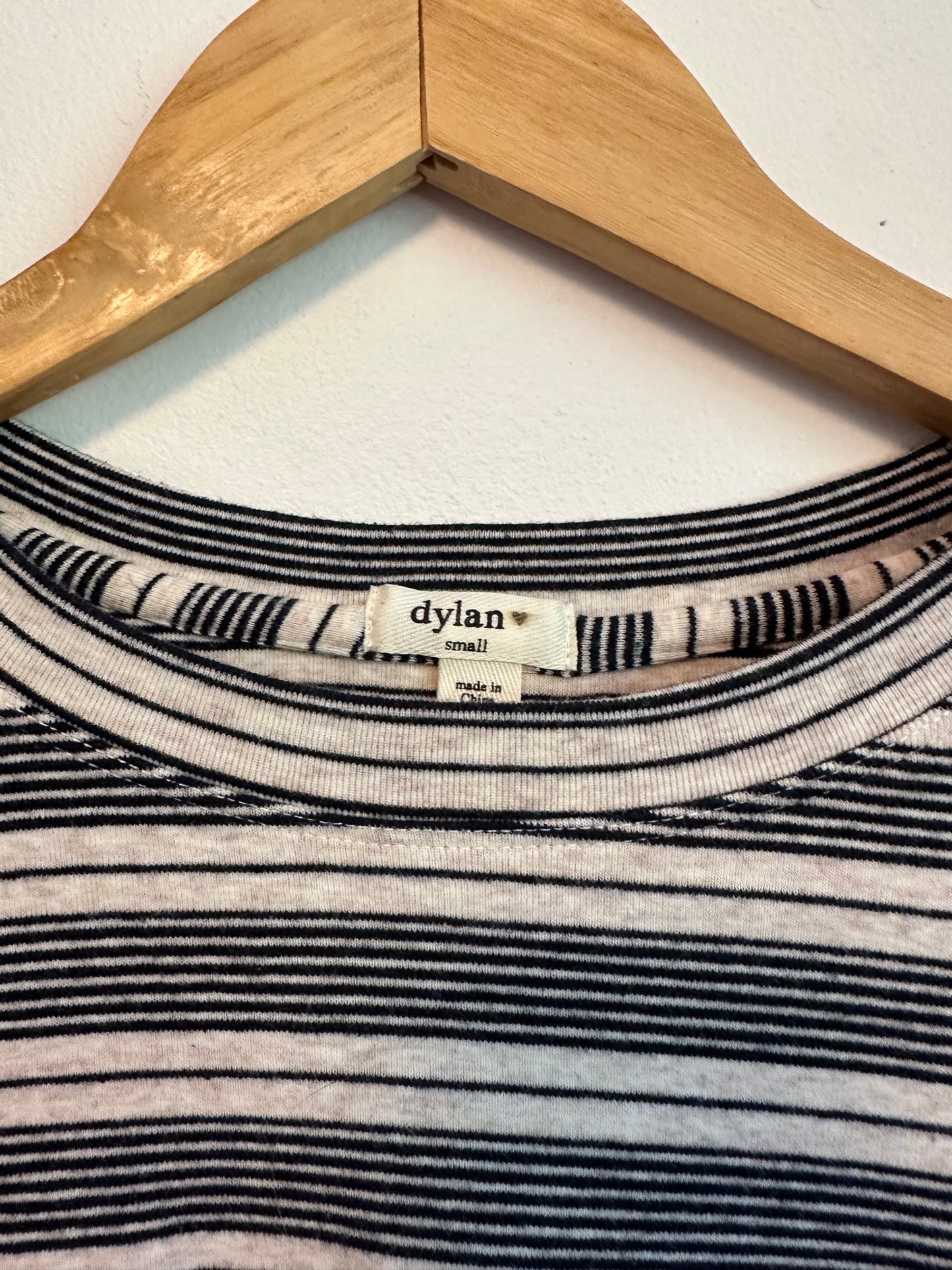 Dylan Navy Blue and White Striped Long Sleeve Cotton Crewneck Top | Size Small