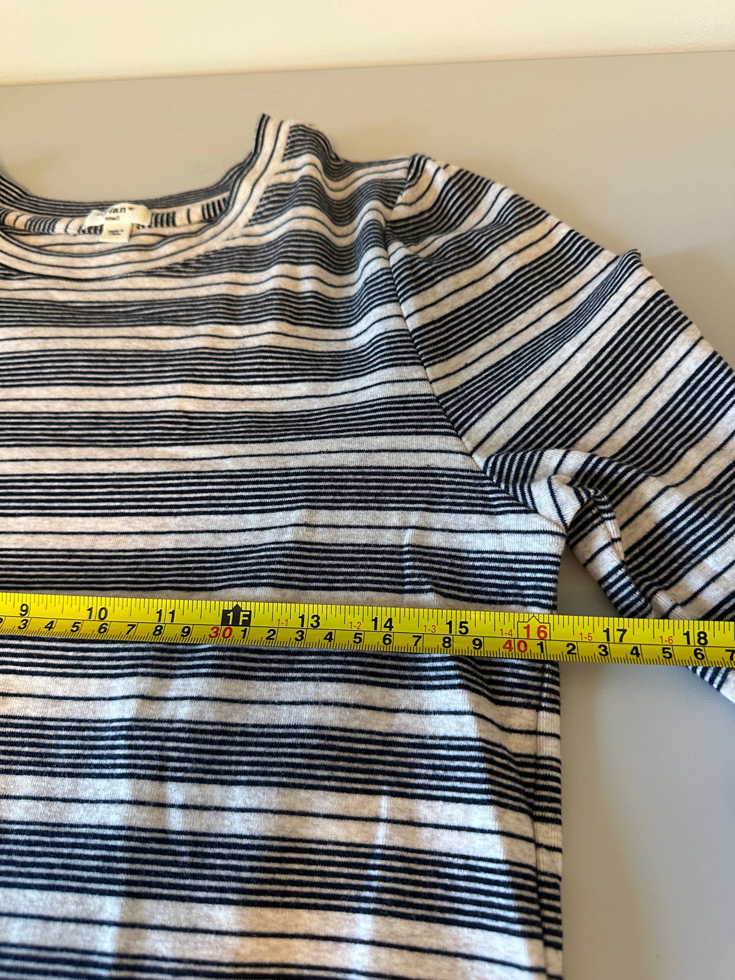 Dylan Navy Blue and White Striped Long Sleeve Cotton Crewneck Top | Size Small