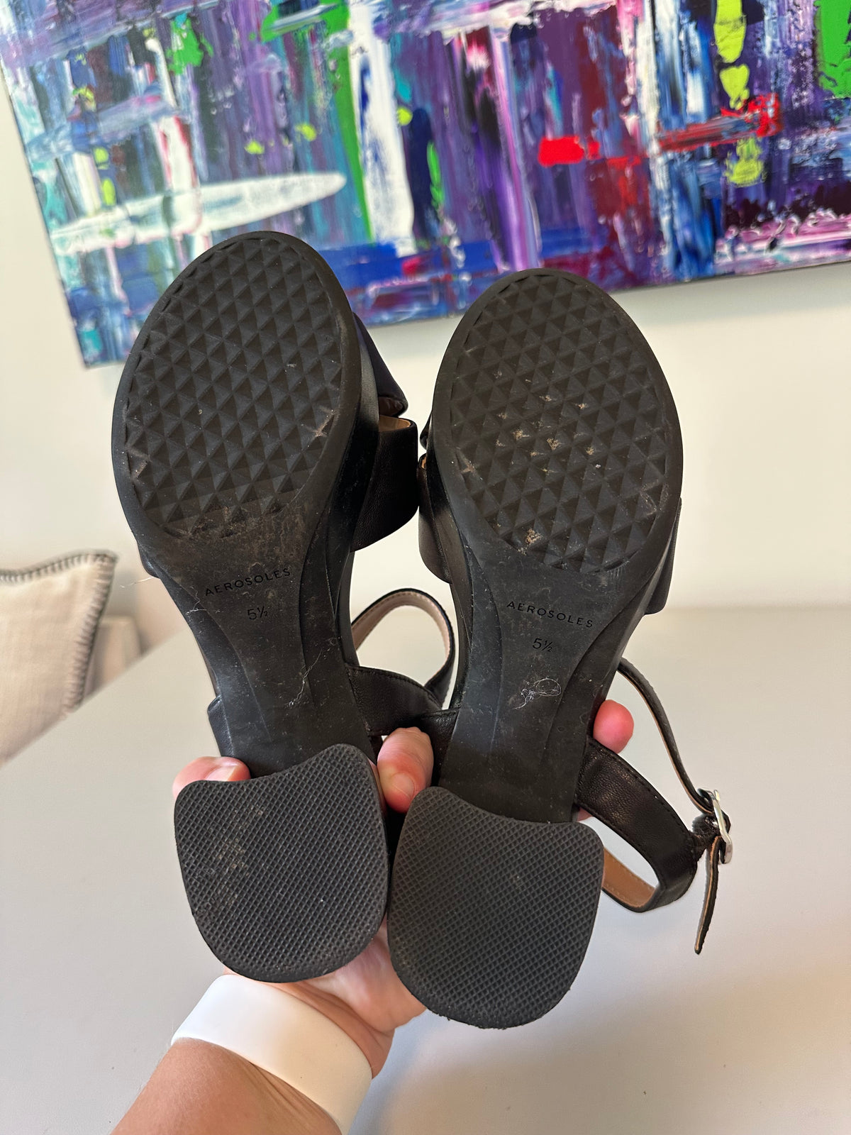 Aerosoles Black Platform Block Heel Sandals with Ankle Strap | Size 5.5