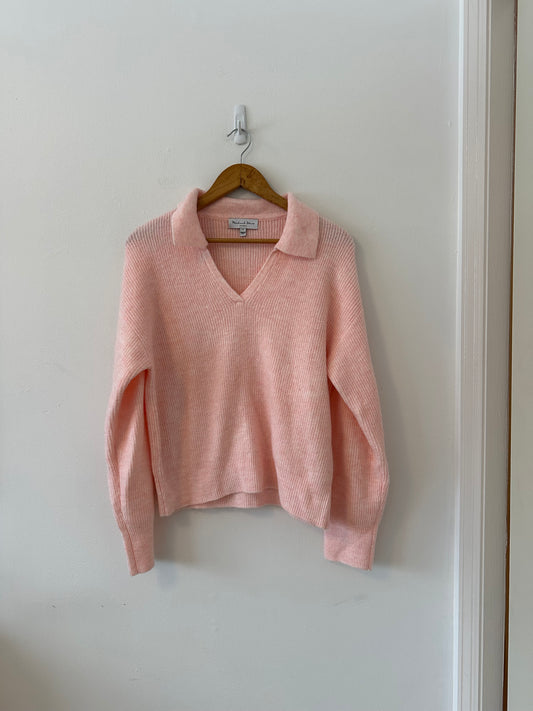 Michael Stars Ribbed Pink Polo Sweater | Size Medium