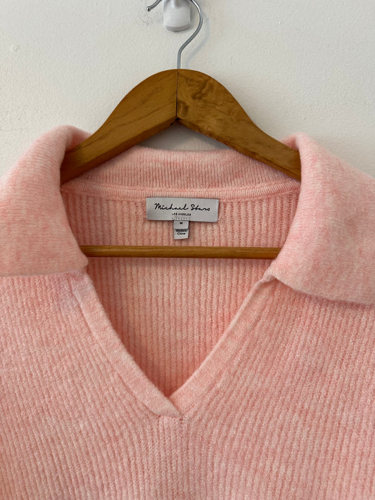 Michael Stars Ribbed Pink Polo Sweater | Size Medium