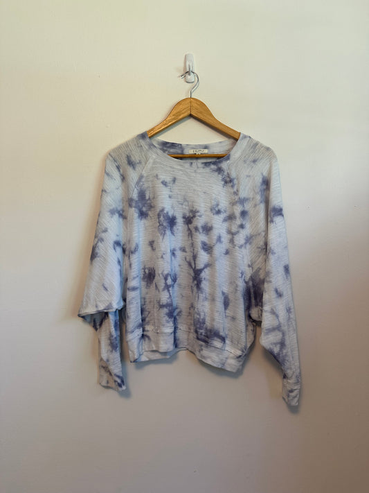 Z Supply Blue + White Tie Dye Thermal Waffle Knit Oversized Sweatshirt | Medium