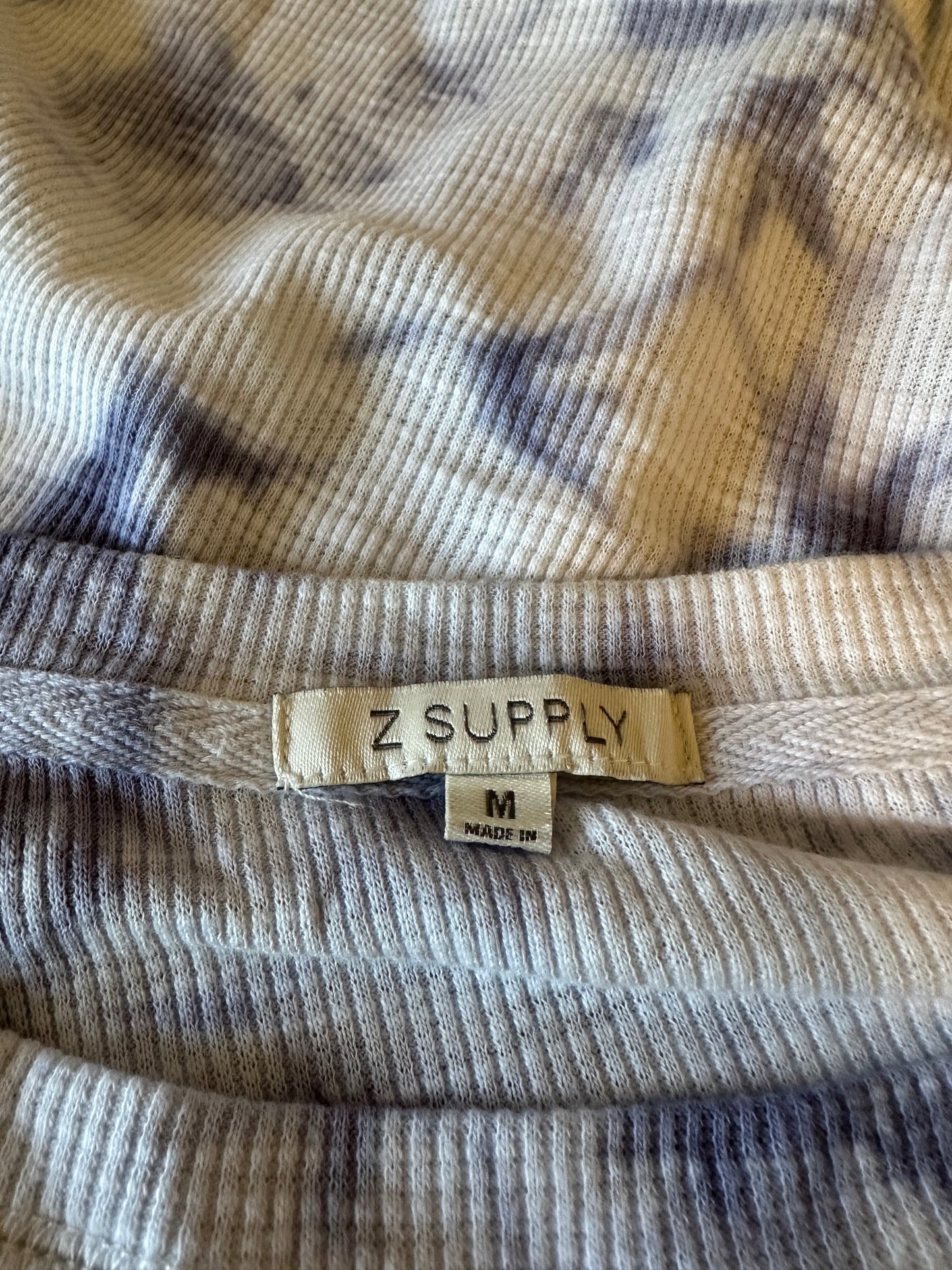 Z Supply Blue + White Tie Dye Thermal Waffle Knit Oversized Sweatshirt | Medium