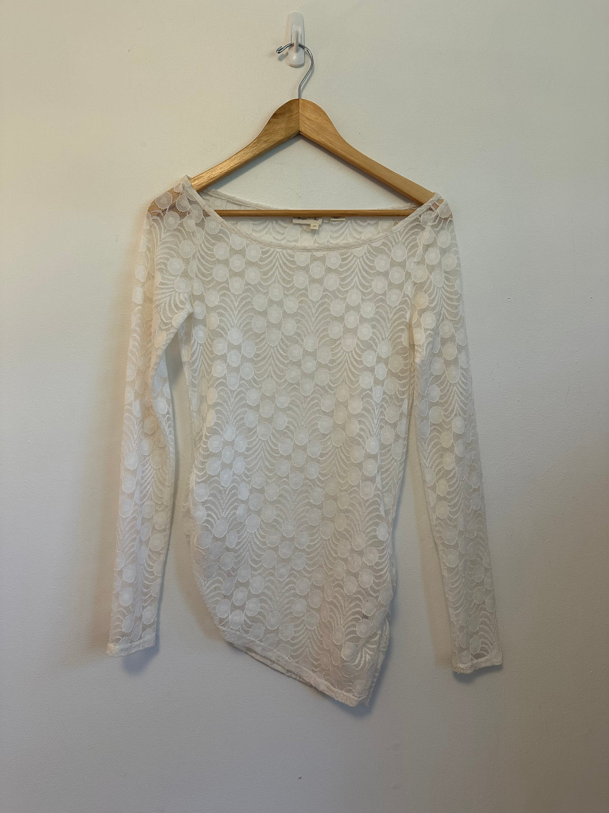 Meadow Rue x Anthropologie White Lace Long Sleeve Asymmetrical Top | Size XS
