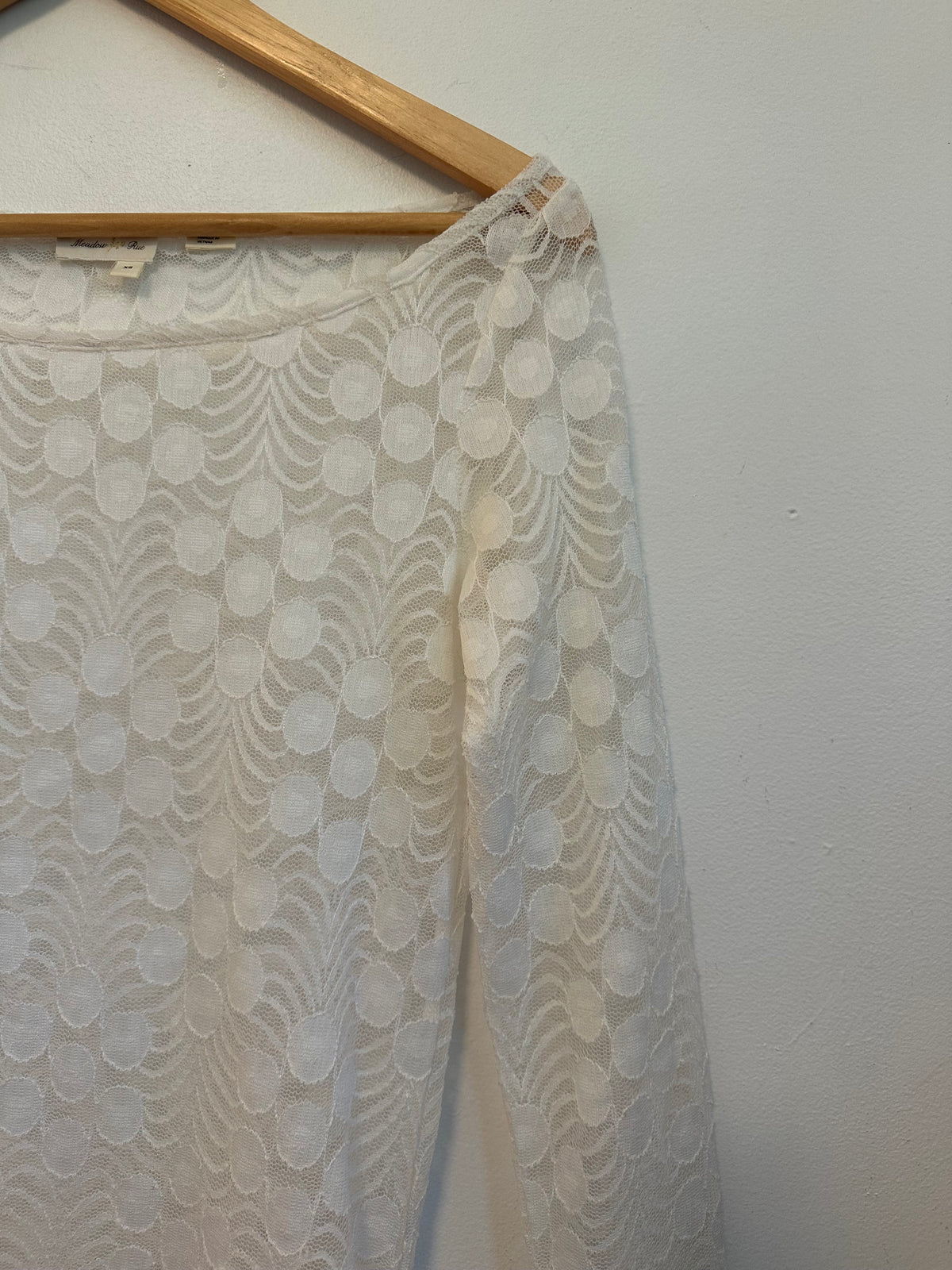 Meadow Rue x Anthropologie White Lace Long Sleeve Asymmetrical Top | Size XS