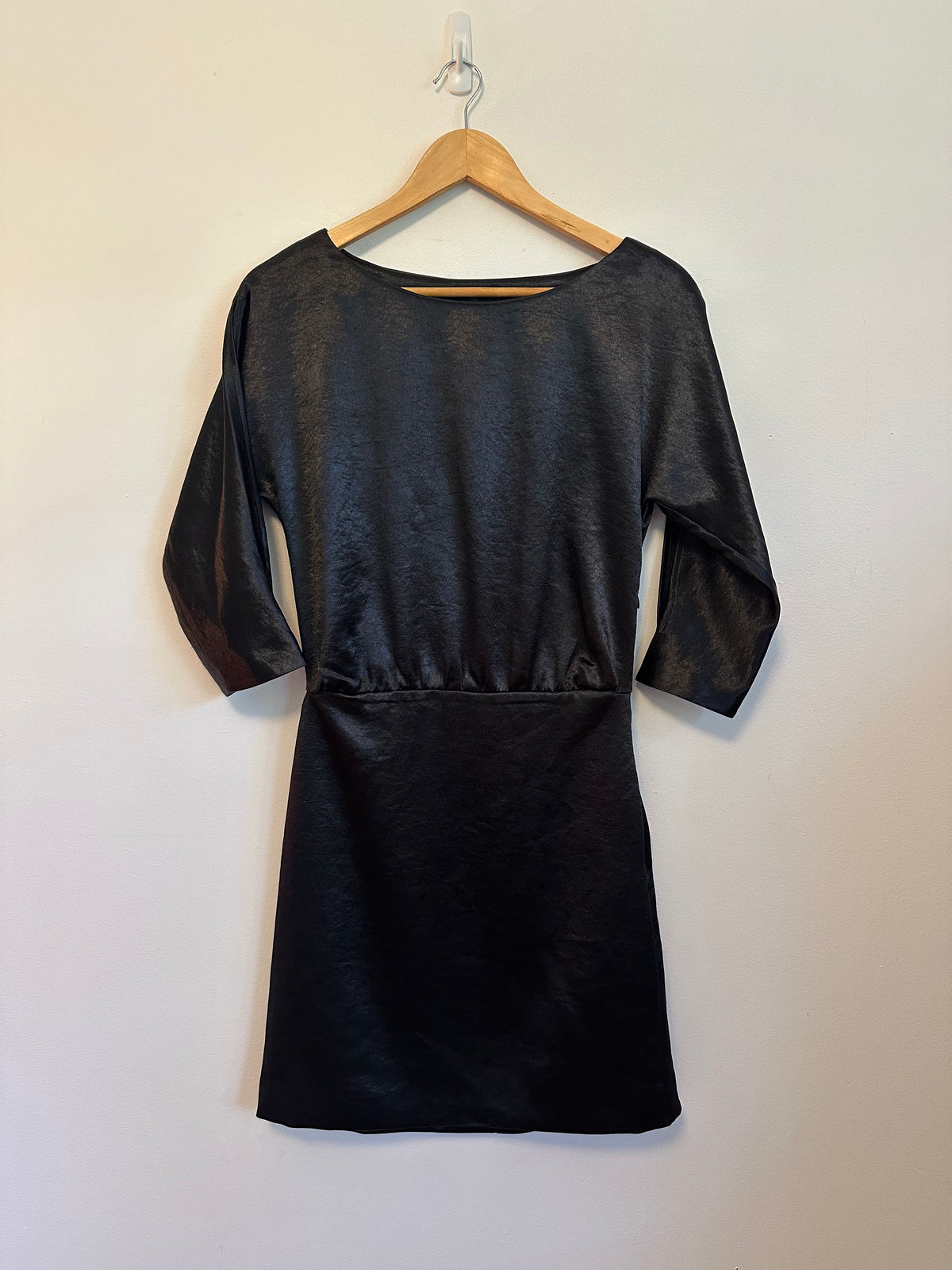 Banana Republic Black Satin Split Sleeve Mini Dress | Size 2