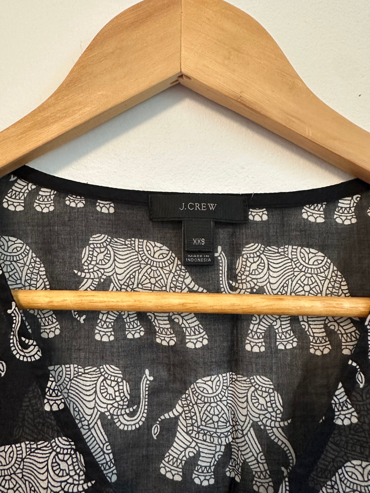 J. Crew Black and White Elephant Print Cotton V-Neck Swim Cover-Up | Size XXS