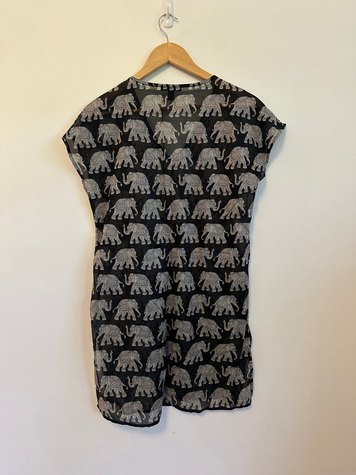 J. Crew Black and White Elephant Print Cotton V-Neck Swim Cover-Up | Size XXS
