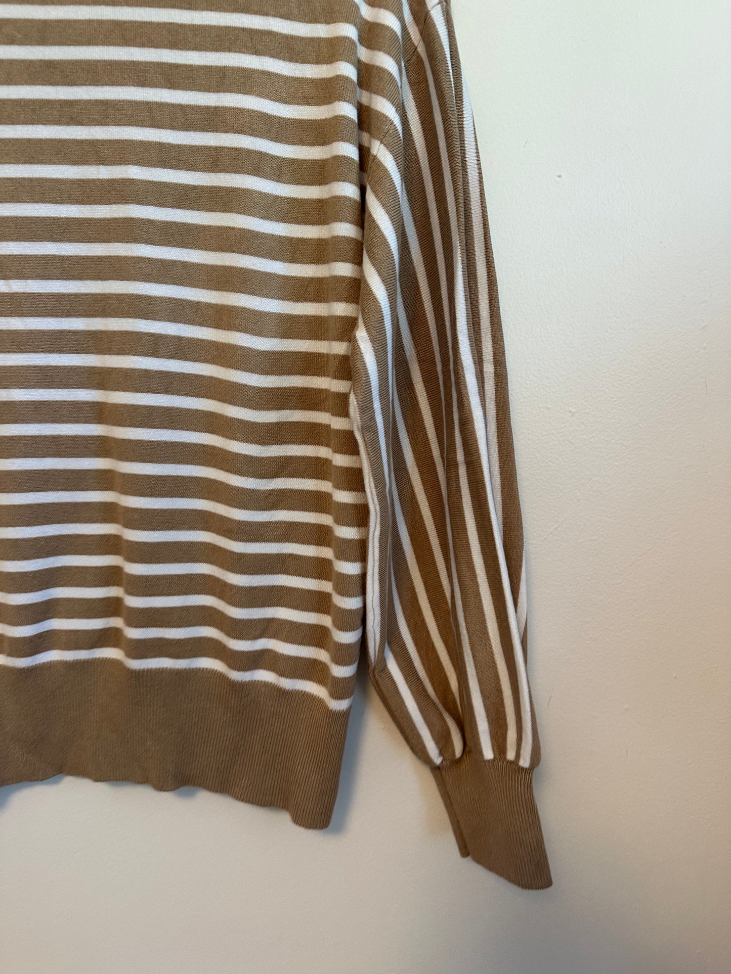 Be Cool Tan and White Striped Long Sleeve Knit Top | Size S/M