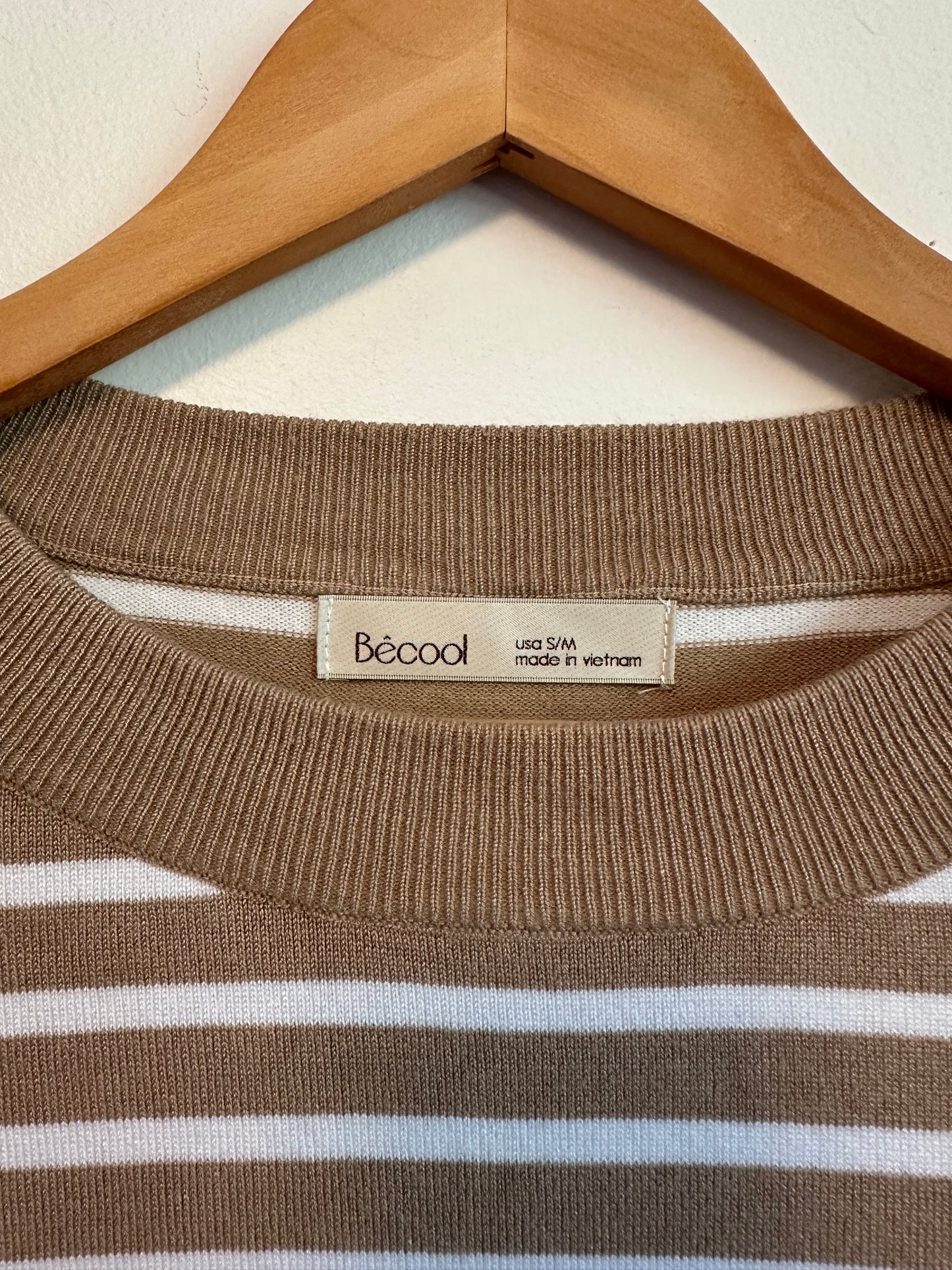 Be Cool Tan and White Striped Long Sleeve Knit Top | Size S/M