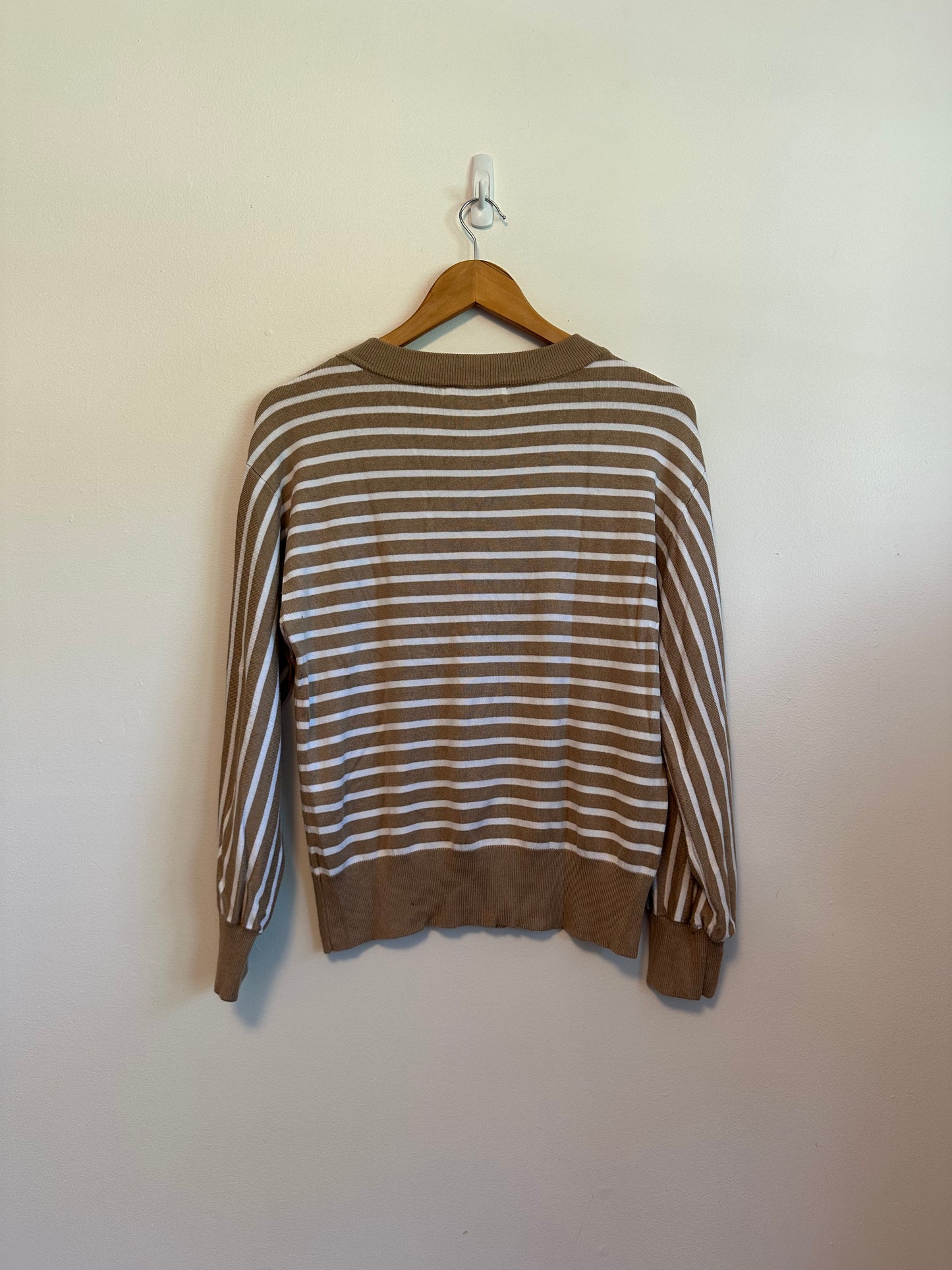 Be Cool Tan and White Striped Long Sleeve Knit Top | Size S/M