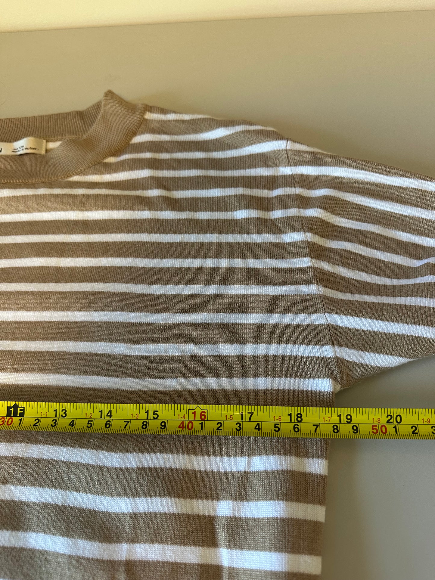 Be Cool Tan and White Striped Long Sleeve Knit Top | Size S/M