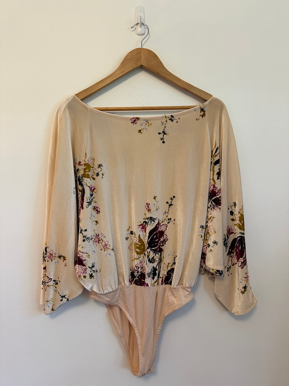 Free People Intimately Cream Floral Velvet Dolman Bodysuit | Size Medium