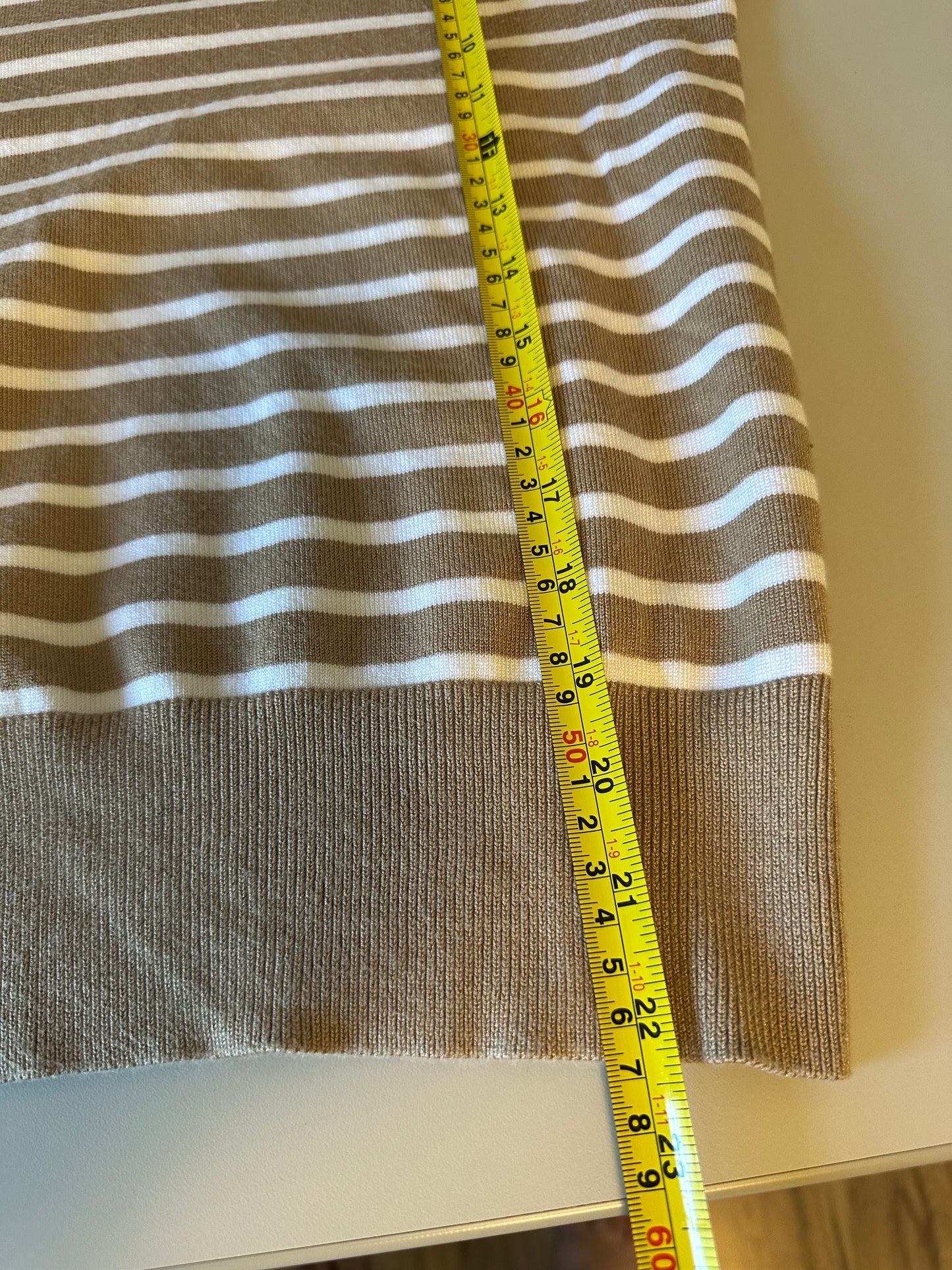 Be Cool Tan and White Striped Long Sleeve Knit Top | Size S/M