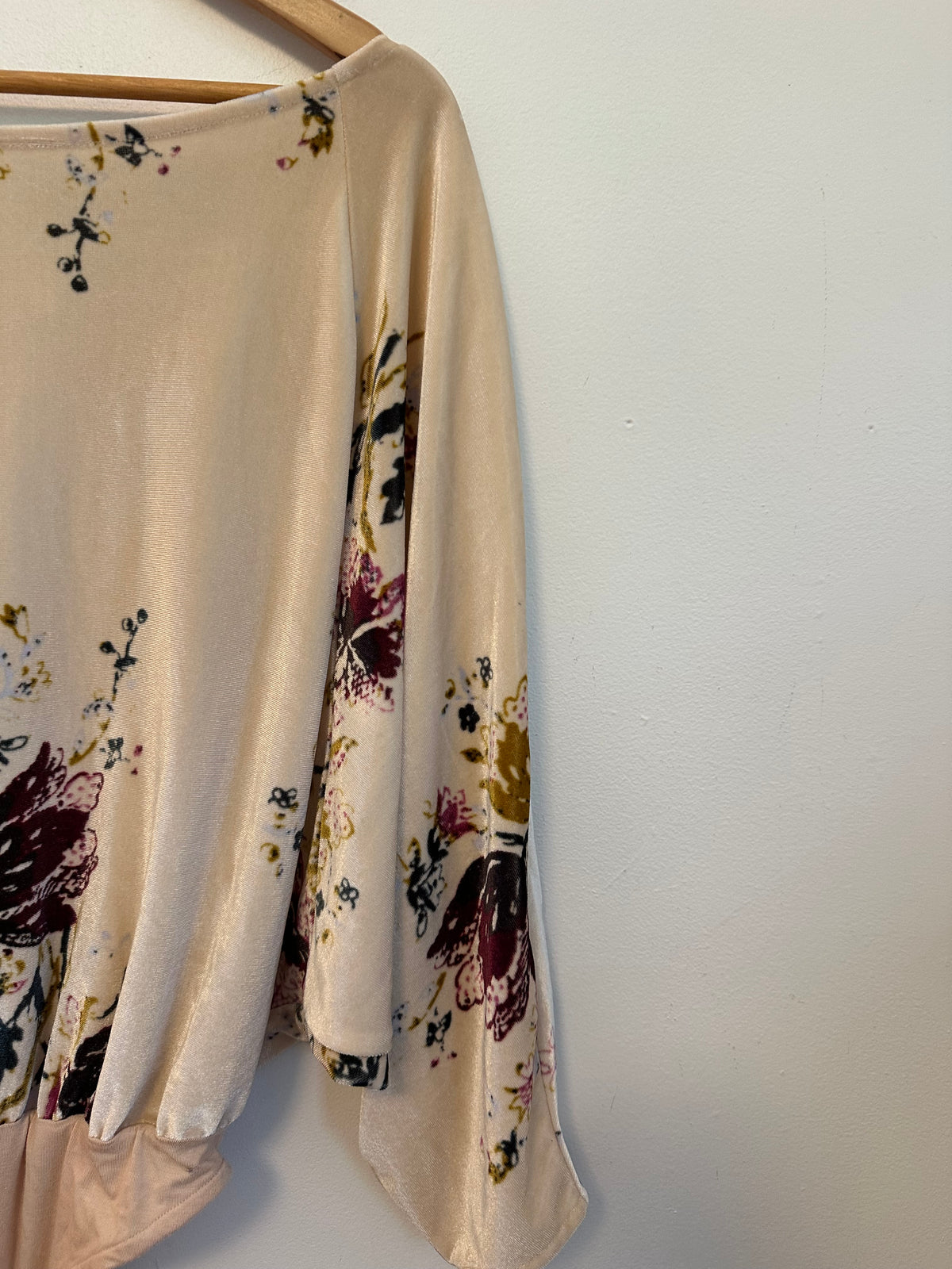 Free People Intimately Cream Floral Velvet Dolman Bodysuit | Size Medium