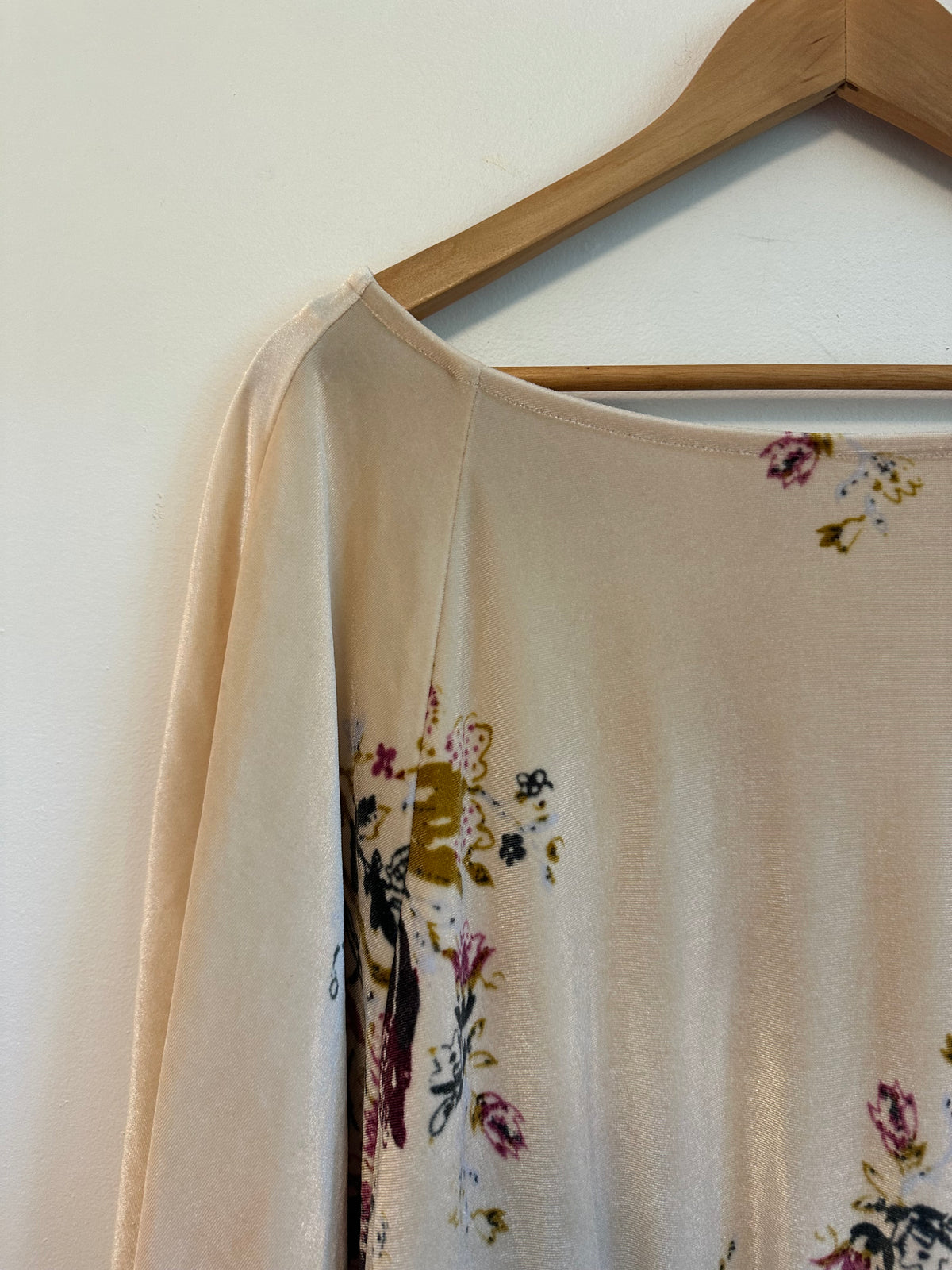 Free People Intimately Cream Floral Velvet Dolman Bodysuit | Size Medium