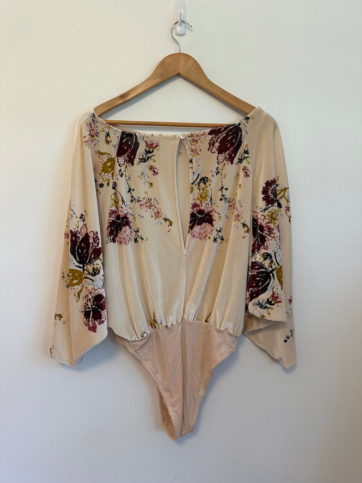 Free People Intimately Cream Floral Velvet Dolman Bodysuit | Size Medium