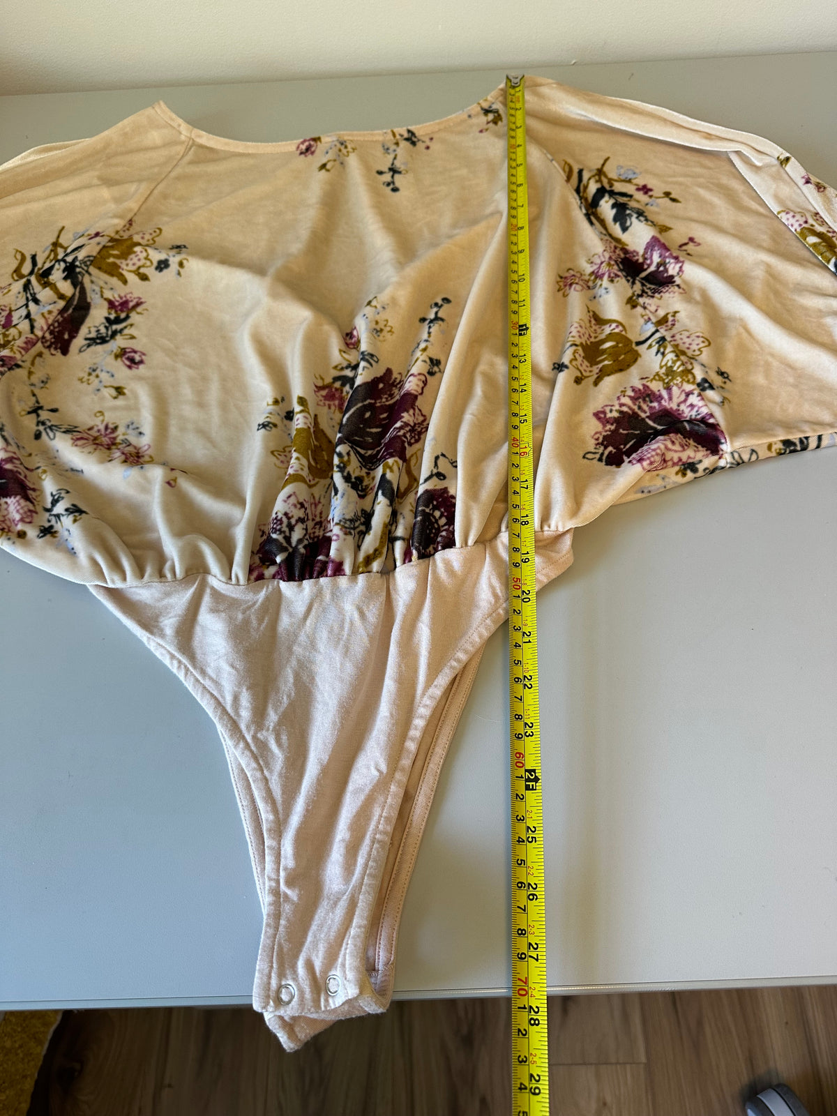 Free People Intimately Cream Floral Velvet Dolman Bodysuit | Size Medium