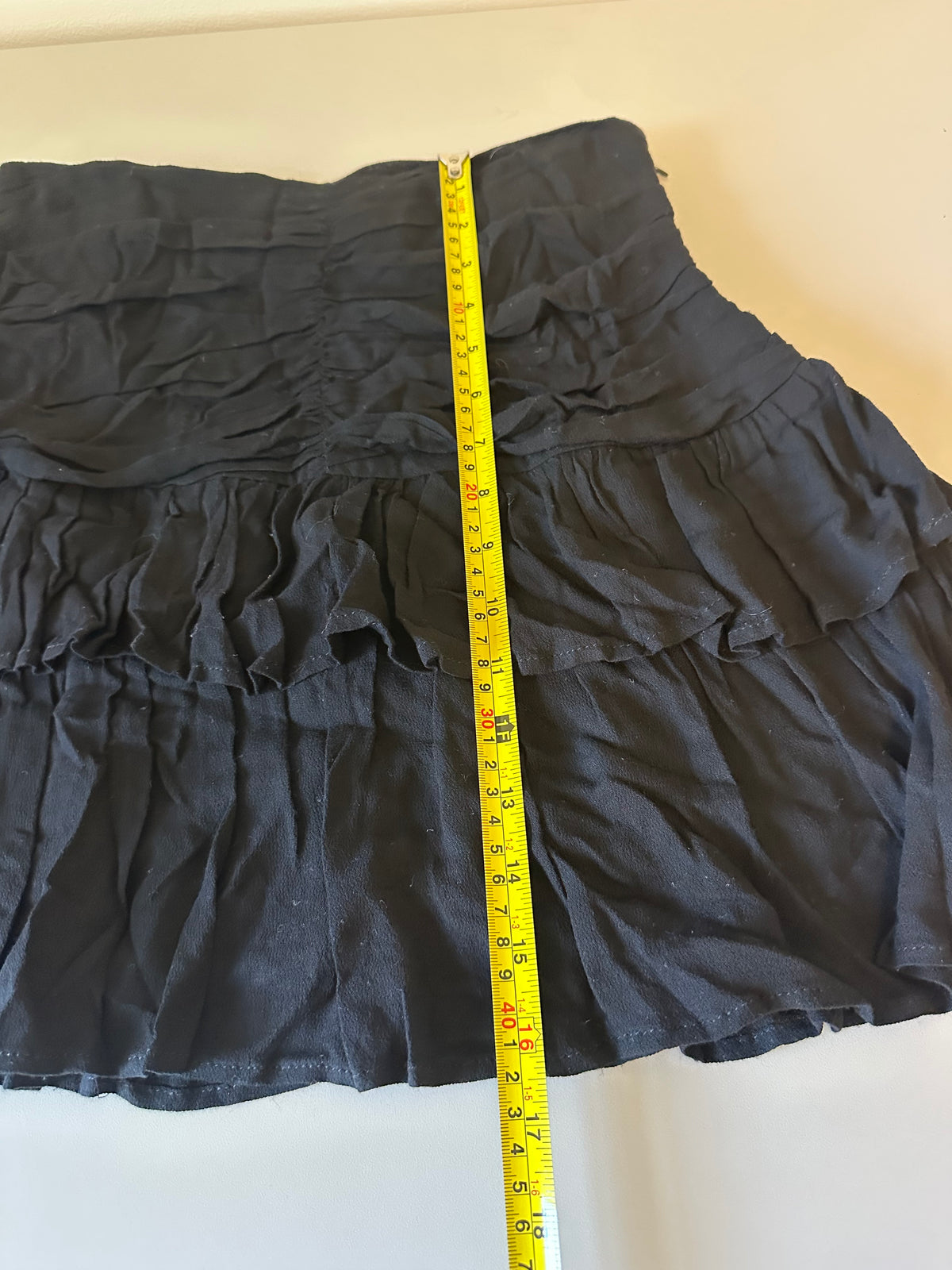 Mainstrip Black Ruched Tiered Ruffle Mini Skirt | Size Small
