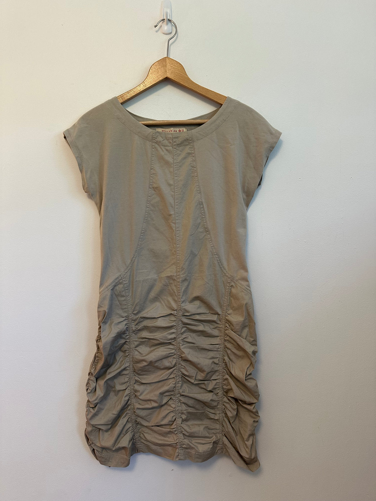 Wearables by CP Shades Tan Ruched Cap Sleeve Mini Dress | Size XS