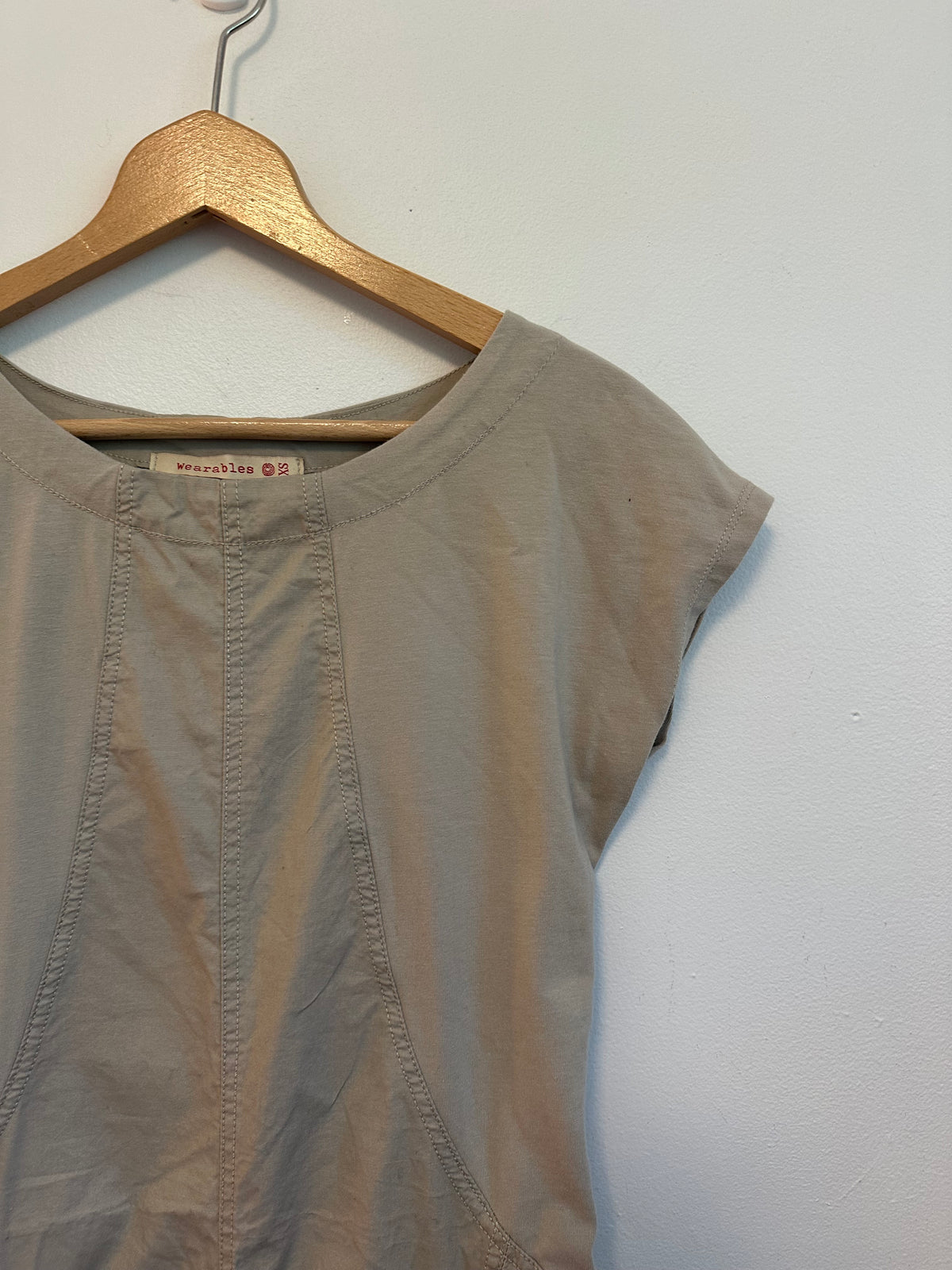Wearables by CP Shades Tan Ruched Cap Sleeve Mini Dress | Size XS