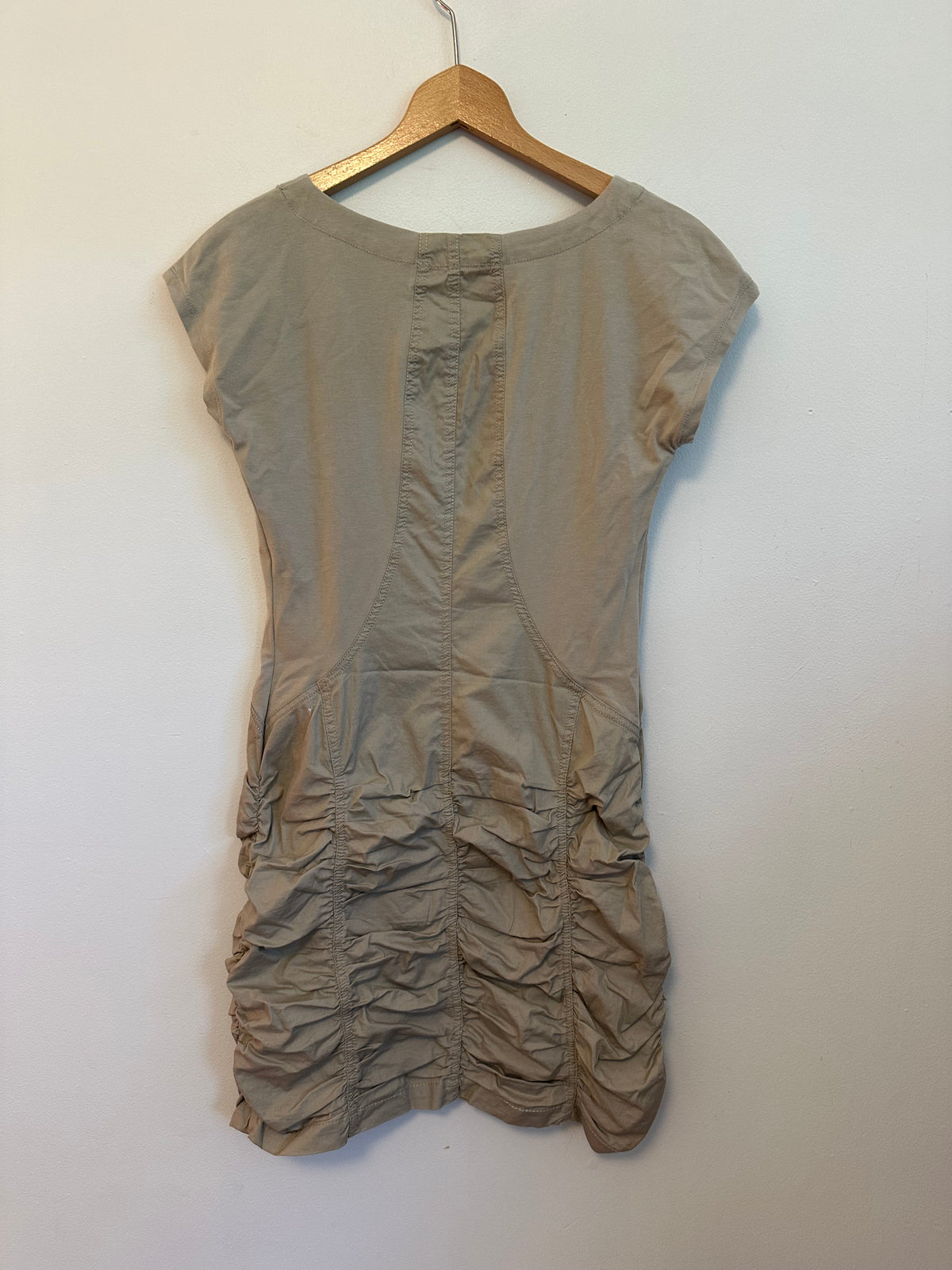Wearables by CP Shades Tan Ruched Cap Sleeve Mini Dress | Size XS