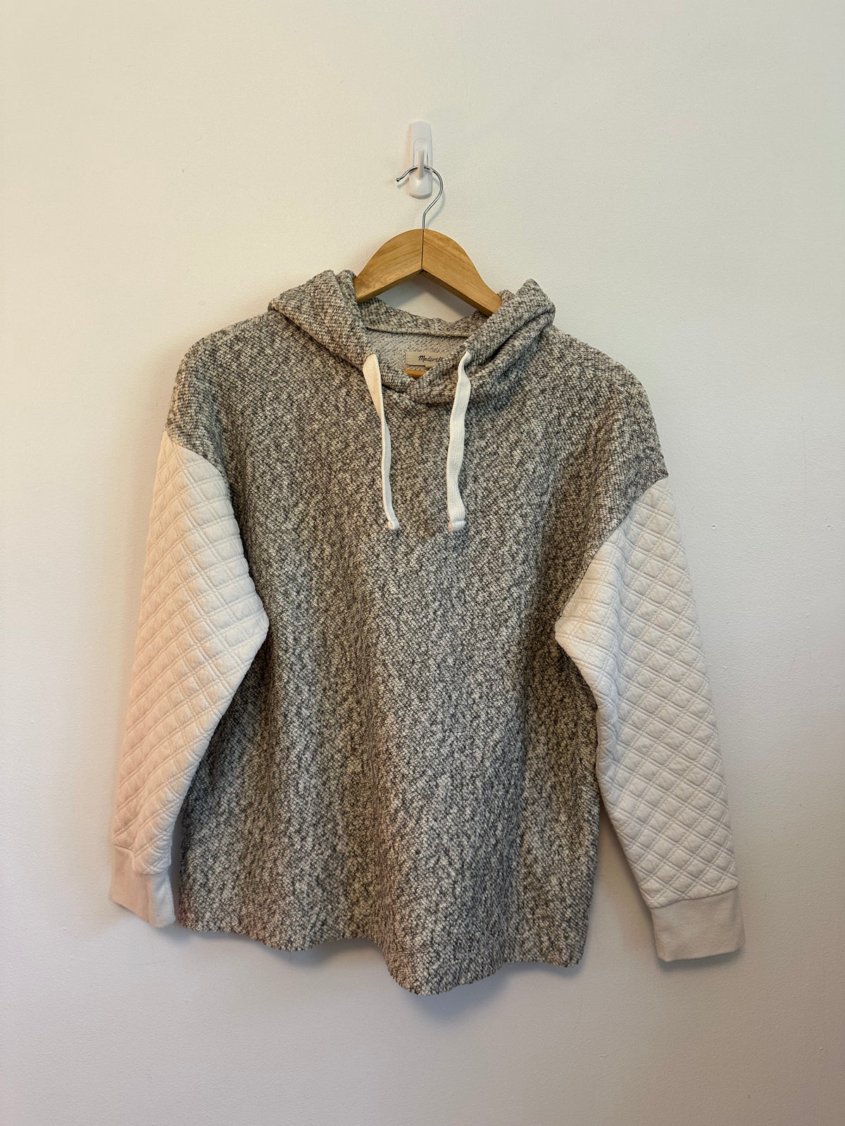 Madewell Quilted Sleeve Gray Salt and Pepper Mixed Media Hoodie | Size XS