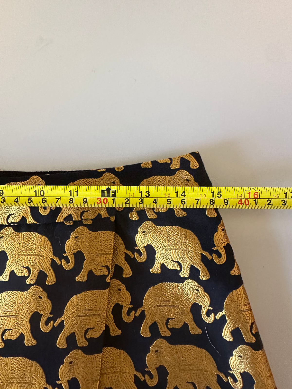 J. Crew Navy and Gold Elephant Jacquard Wrap Mini Skirt | Size 0