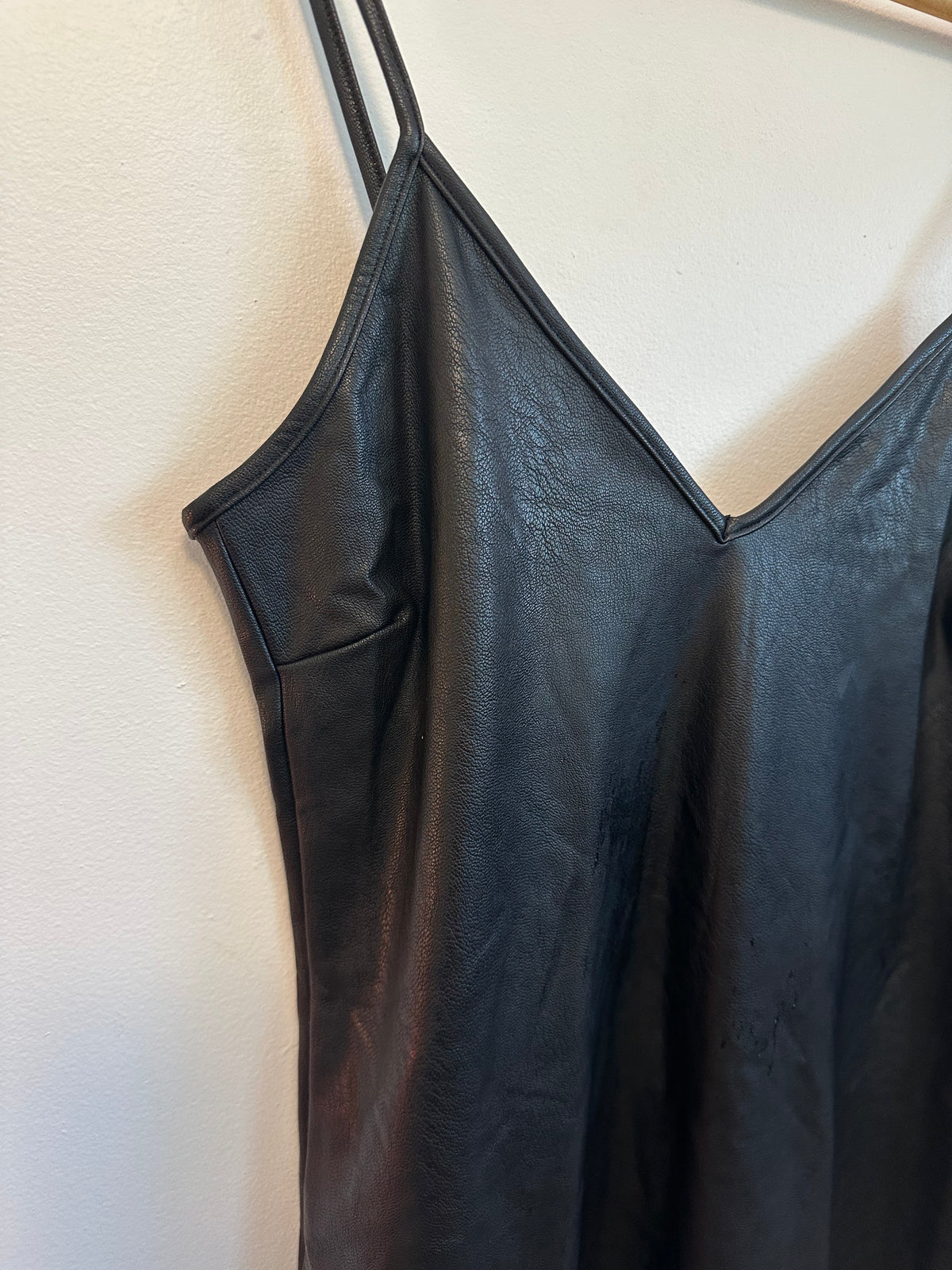 NWT Commando Black Faux Leather Mini Slip Dress | Size Small