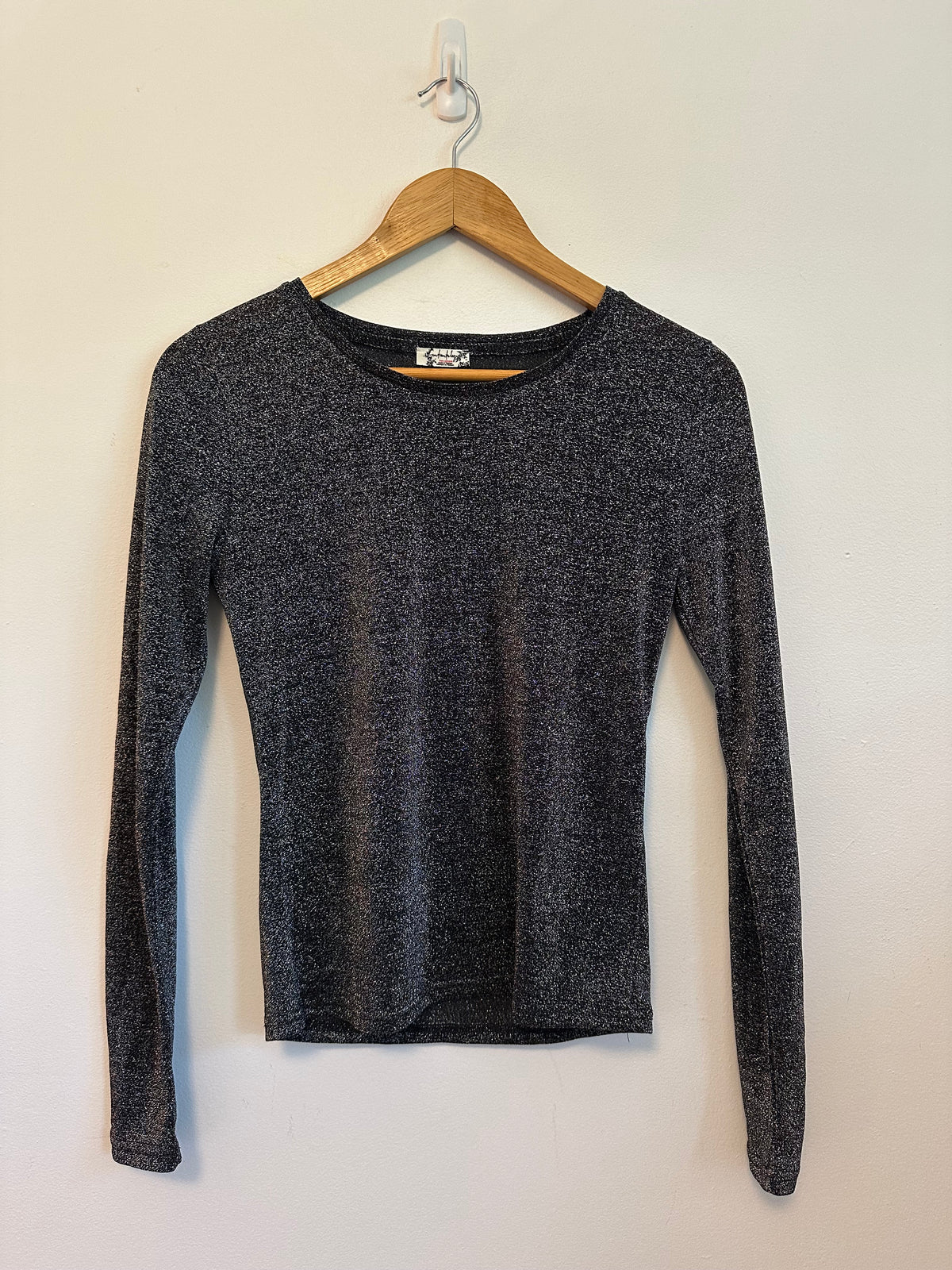 Free People Metallic Shimmer Long Sleeve Top in Charcoal Silver | Size Small