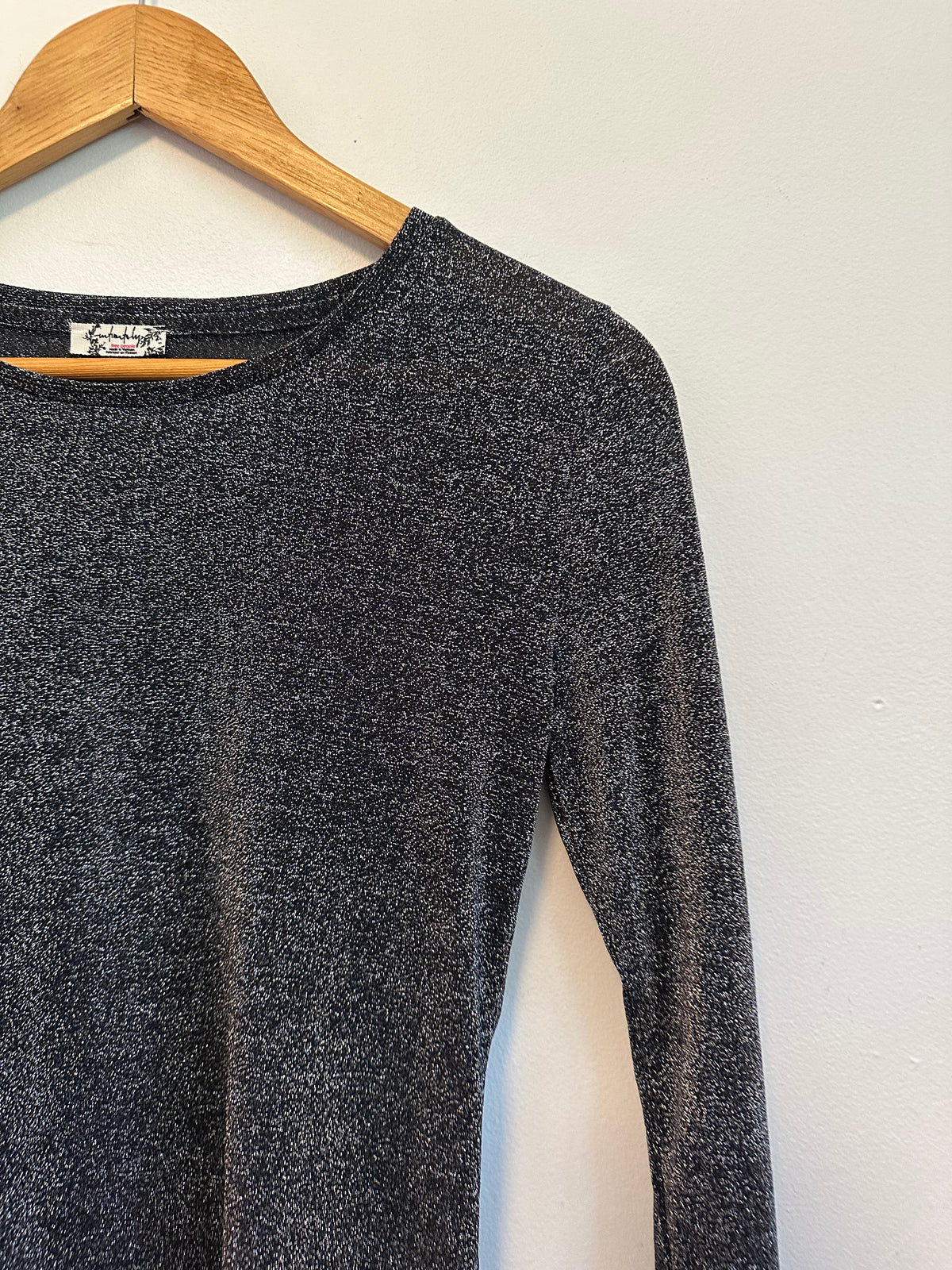 Free People Metallic Shimmer Long Sleeve Top in Charcoal Silver | Size Small