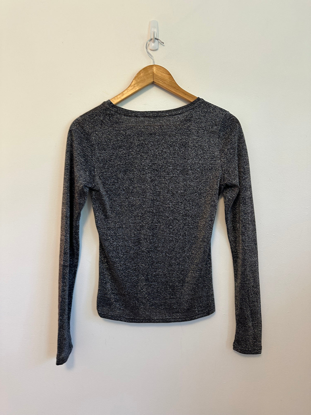 Free People Metallic Shimmer Long Sleeve Top in Charcoal Silver | Size Small