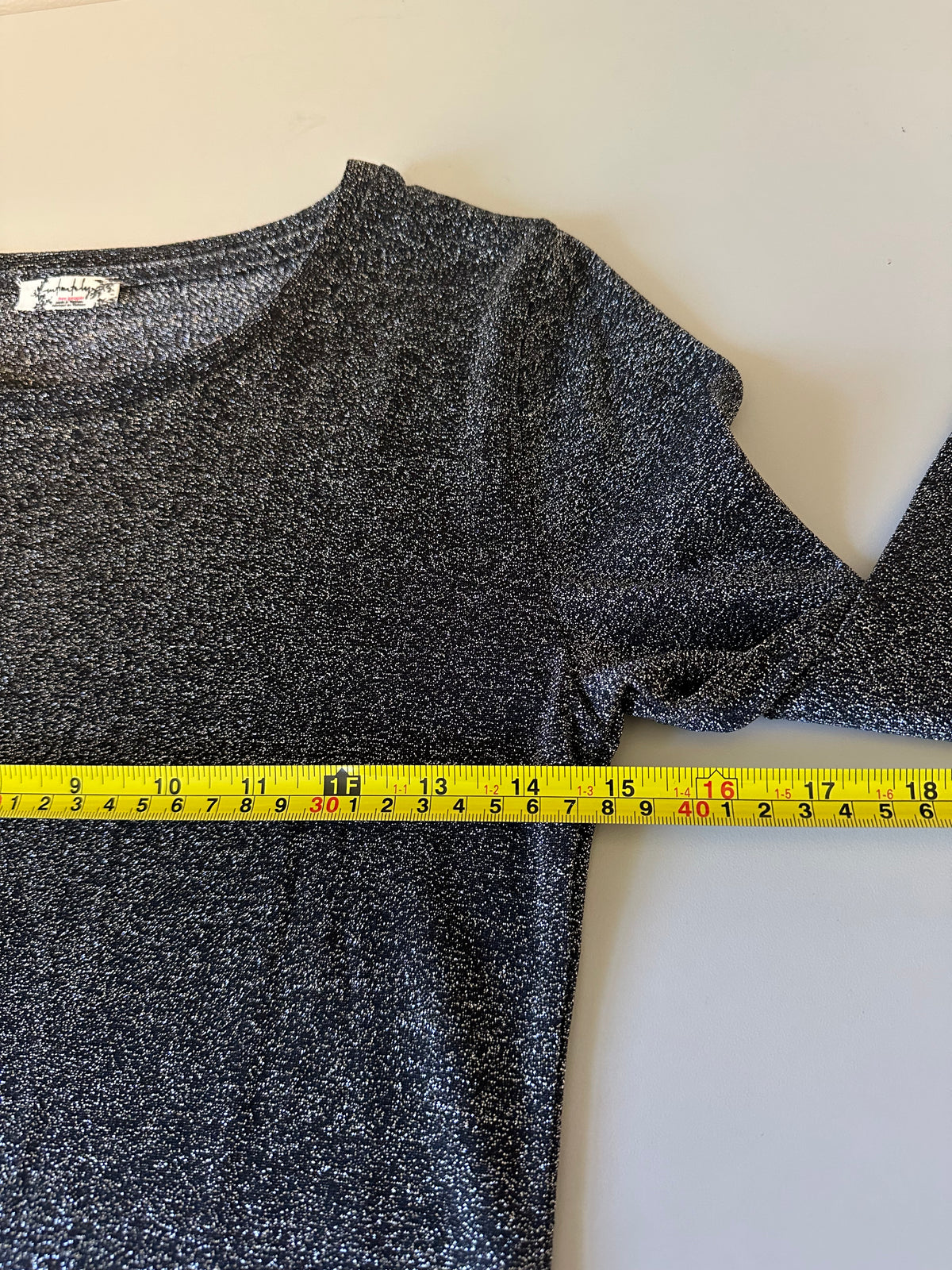 Free People Metallic Shimmer Long Sleeve Top in Charcoal Silver | Size Small