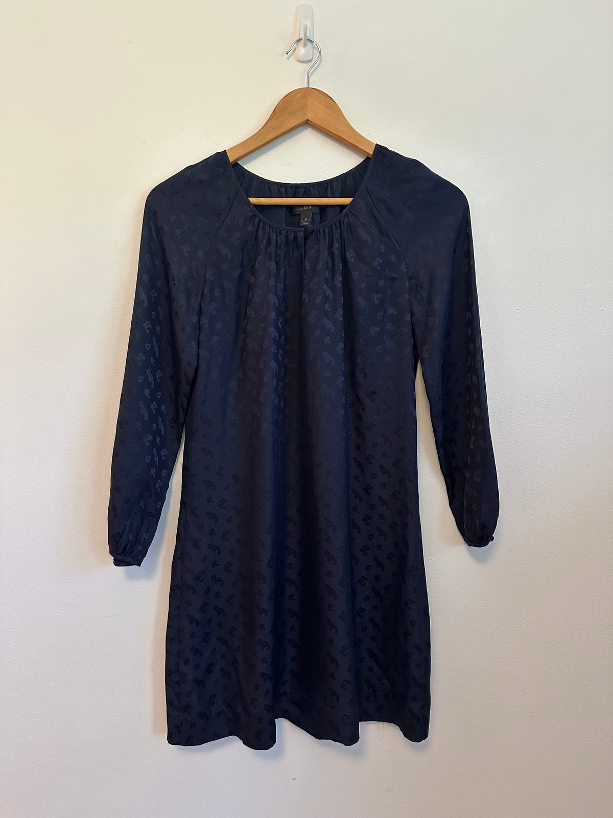 J. Crew Navy Blue 100% Silk Jacquard Animal Print Shift Dress | Size 0