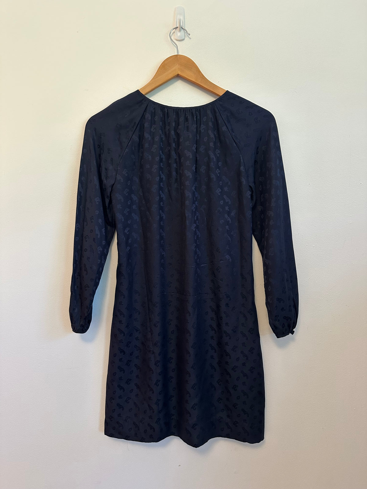 J. Crew Navy Blue 100% Silk Jacquard Animal Print Shift Dress | Size 0