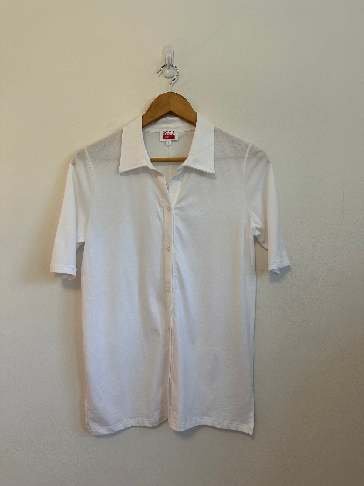 Goldie Lewinter White Organic Pima Cotton Button Down Shirt | Size Small