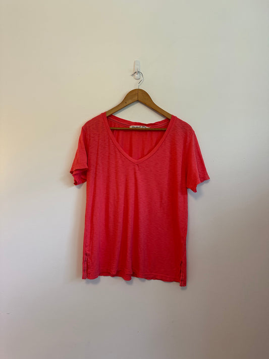Michael Stars Coral Pink Supima Cotton V-Neck Slub Short Sleeve T-Shirt | One Size