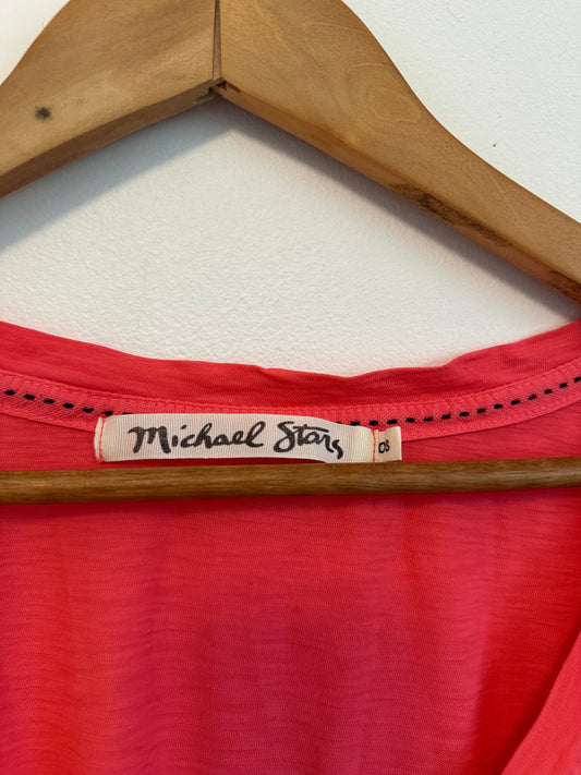 Michael Stars Coral Pink Supima Cotton V-Neck Slub Short Sleeve T-Shirt | One Size