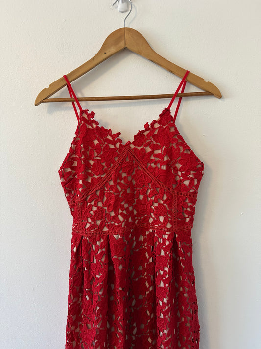 Style Red Nude Lace Eyelet Midi Dress | Size XS‎