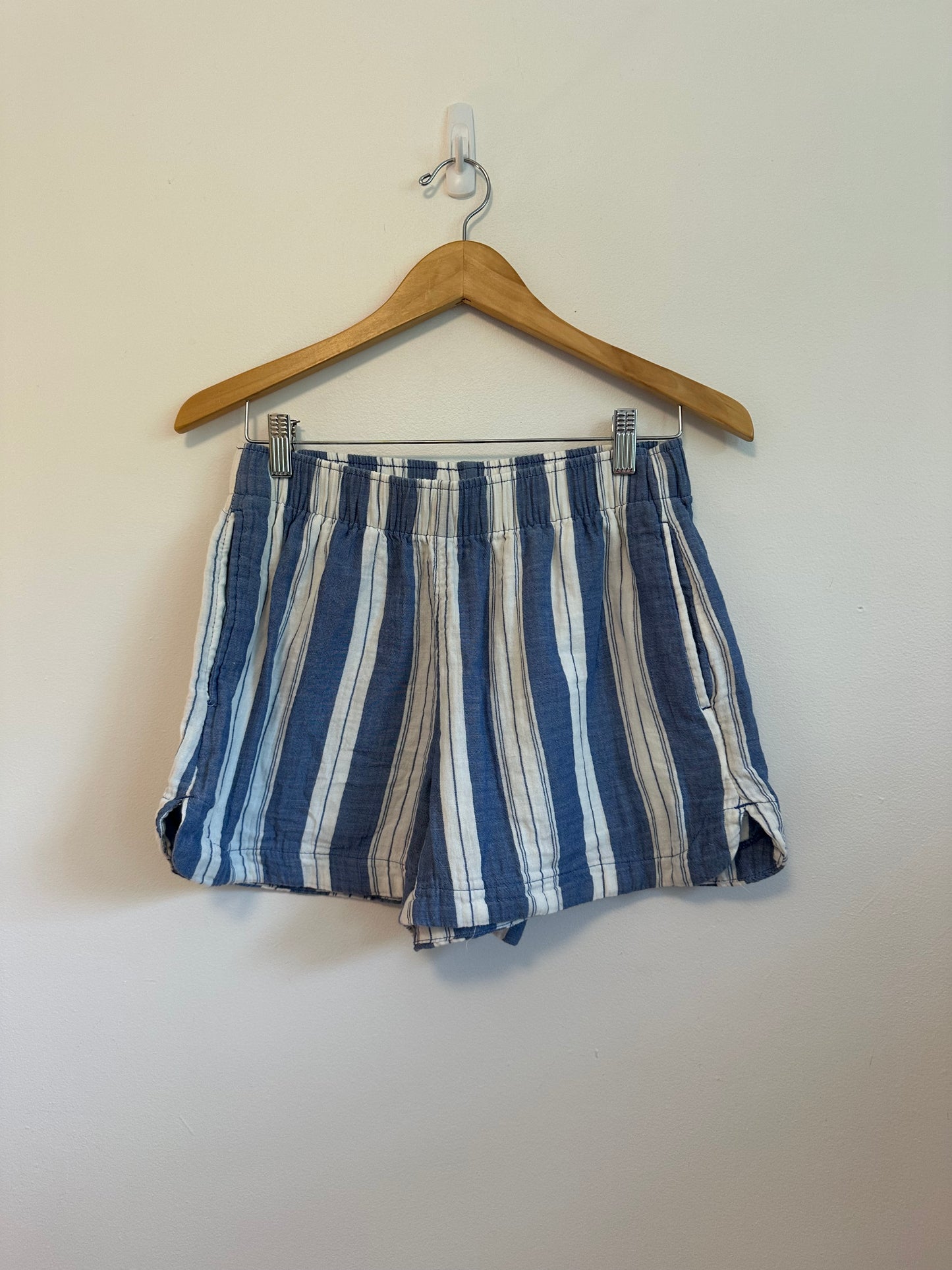 Old Navy Blue and White Striped Cotton Pull On Shorts | Size Small