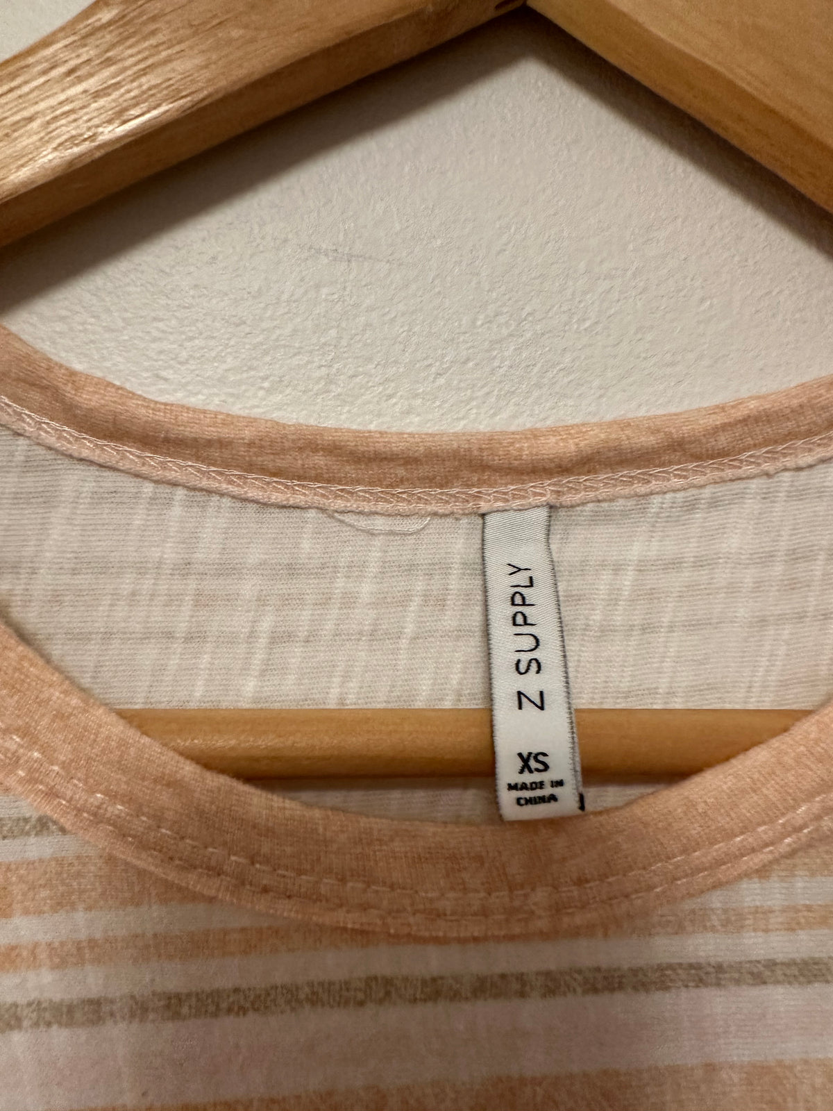 Z Supply Peach and Tan Striped Cotton Slub Curved Hem Tee | Size XS