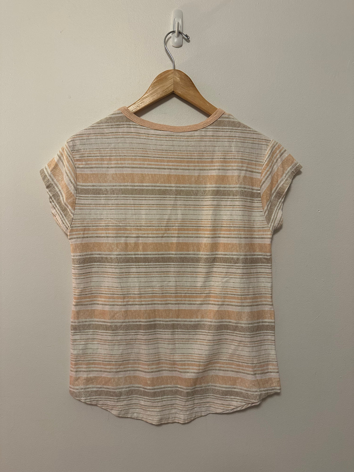 Z Supply Peach and Tan Striped Cotton Slub Curved Hem Tee | Size XS