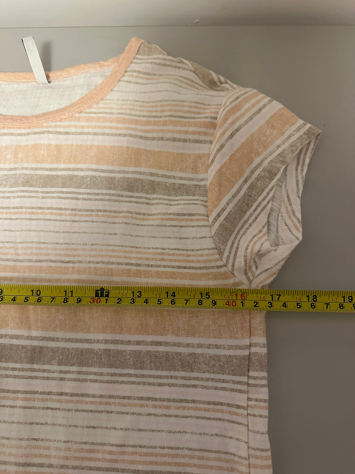 Z Supply Peach and Tan Striped Cotton Slub Curved Hem Tee | Size XS