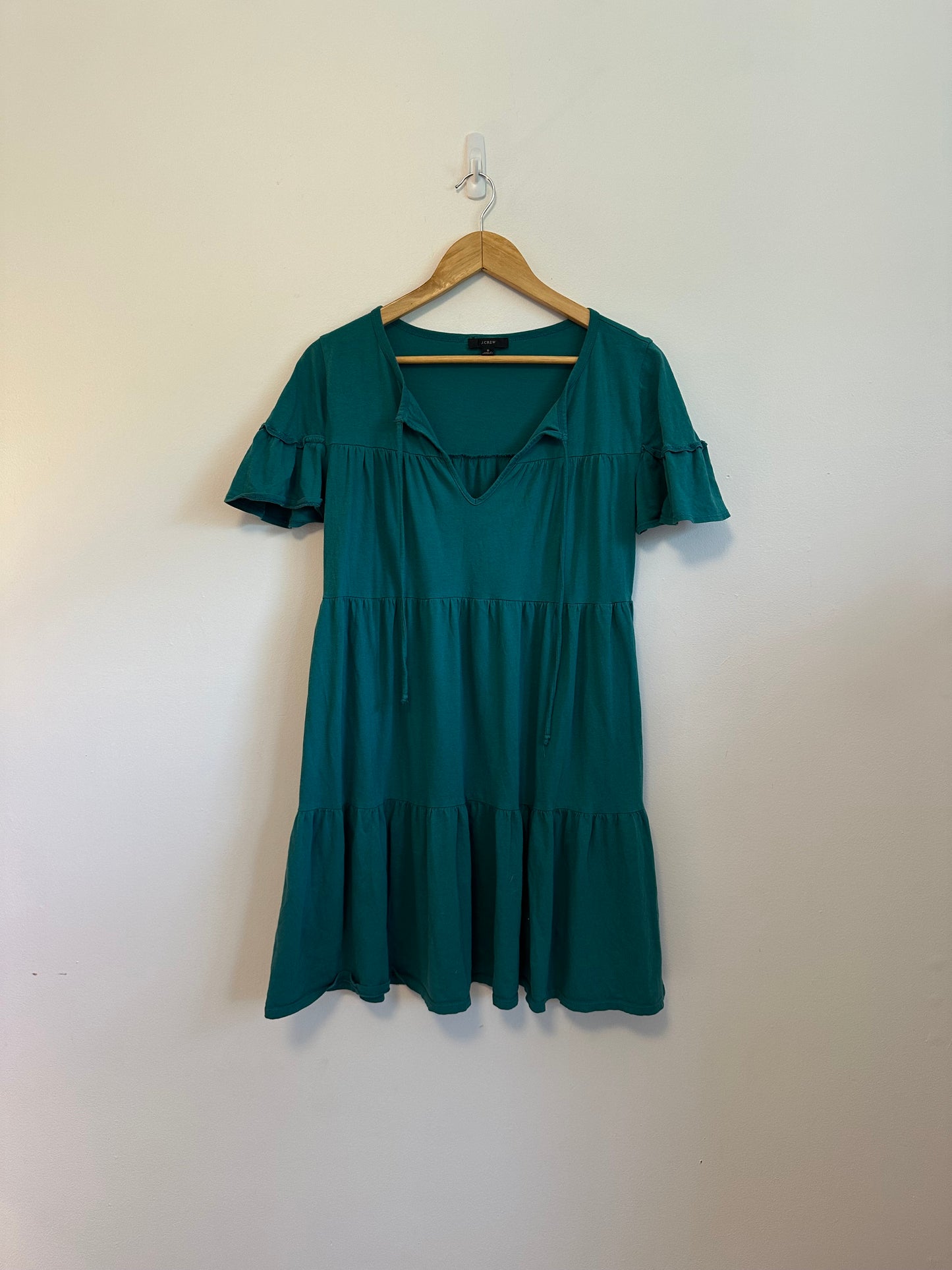 J. Crew Teal Green Tiered Short Sleeve Mini Dress | Size Small
